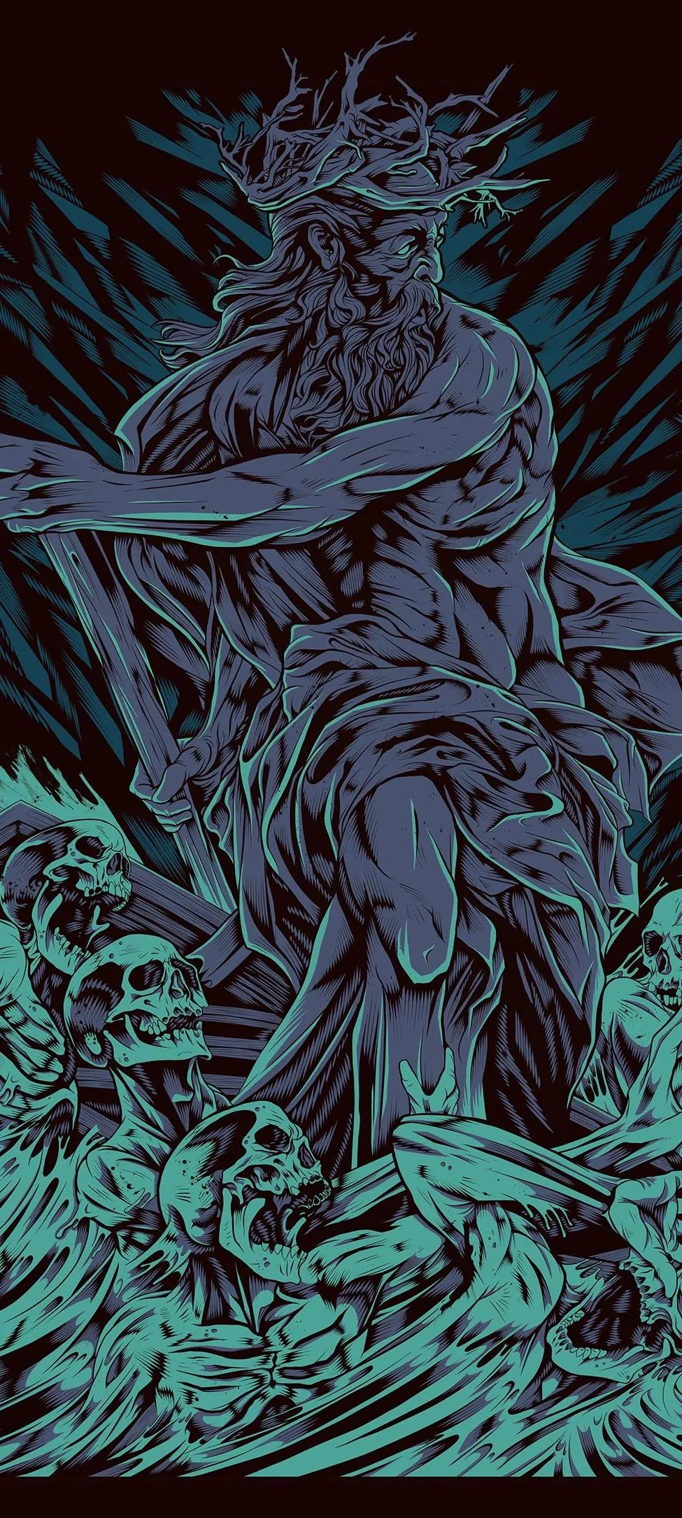 Abstract Blue and Black Digital Art with Complex Patterns