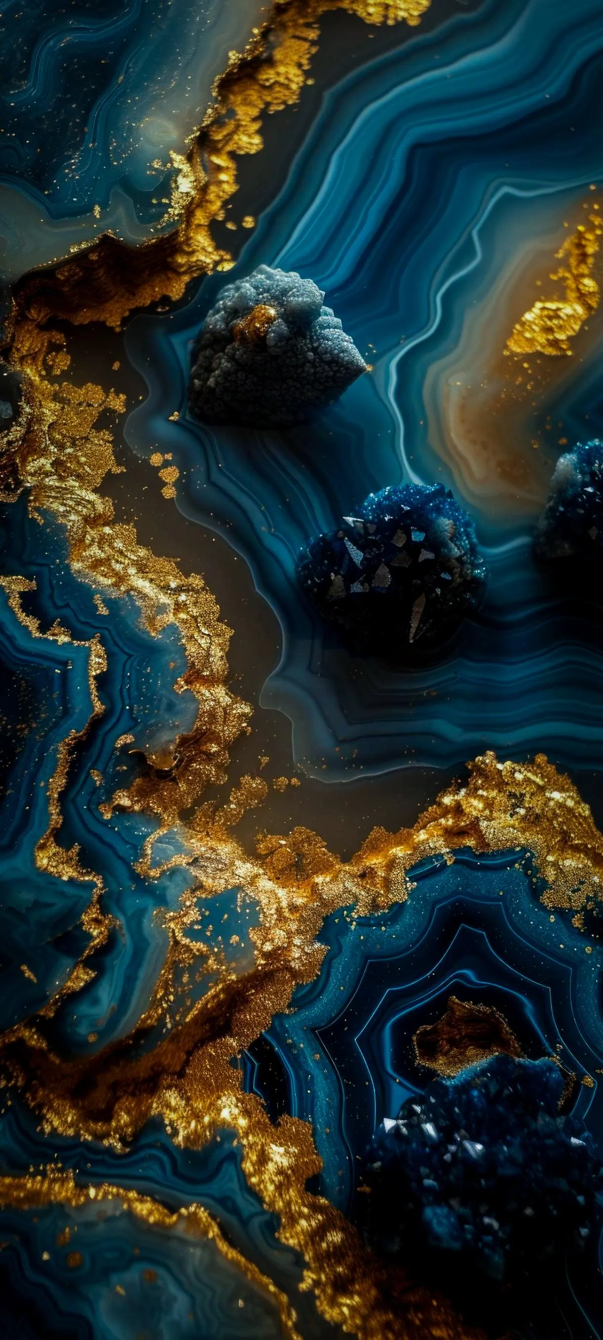 Abstract Blue and Gold Marble Texture Background Art