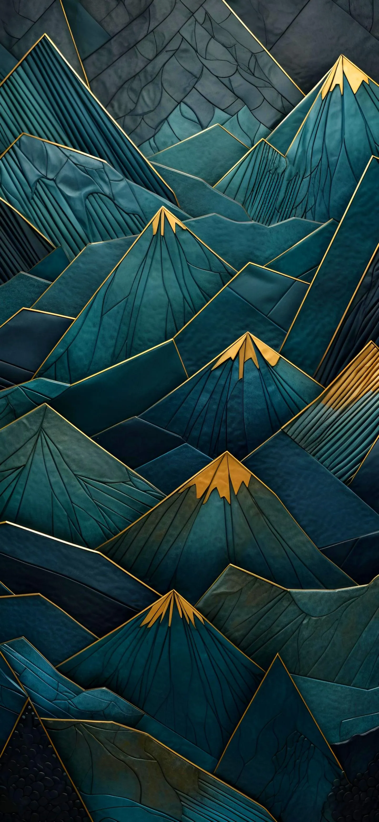 Abstract Blue and Gold Mountain Shapes with Luxury Texture