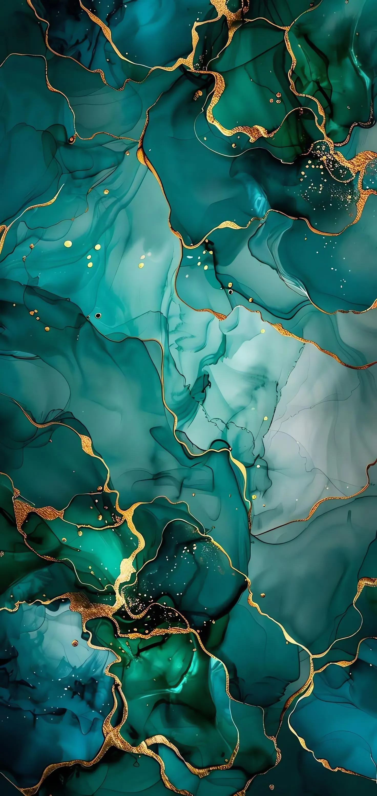 Abstract Blue and Green Marble Texture with Gold Highlights