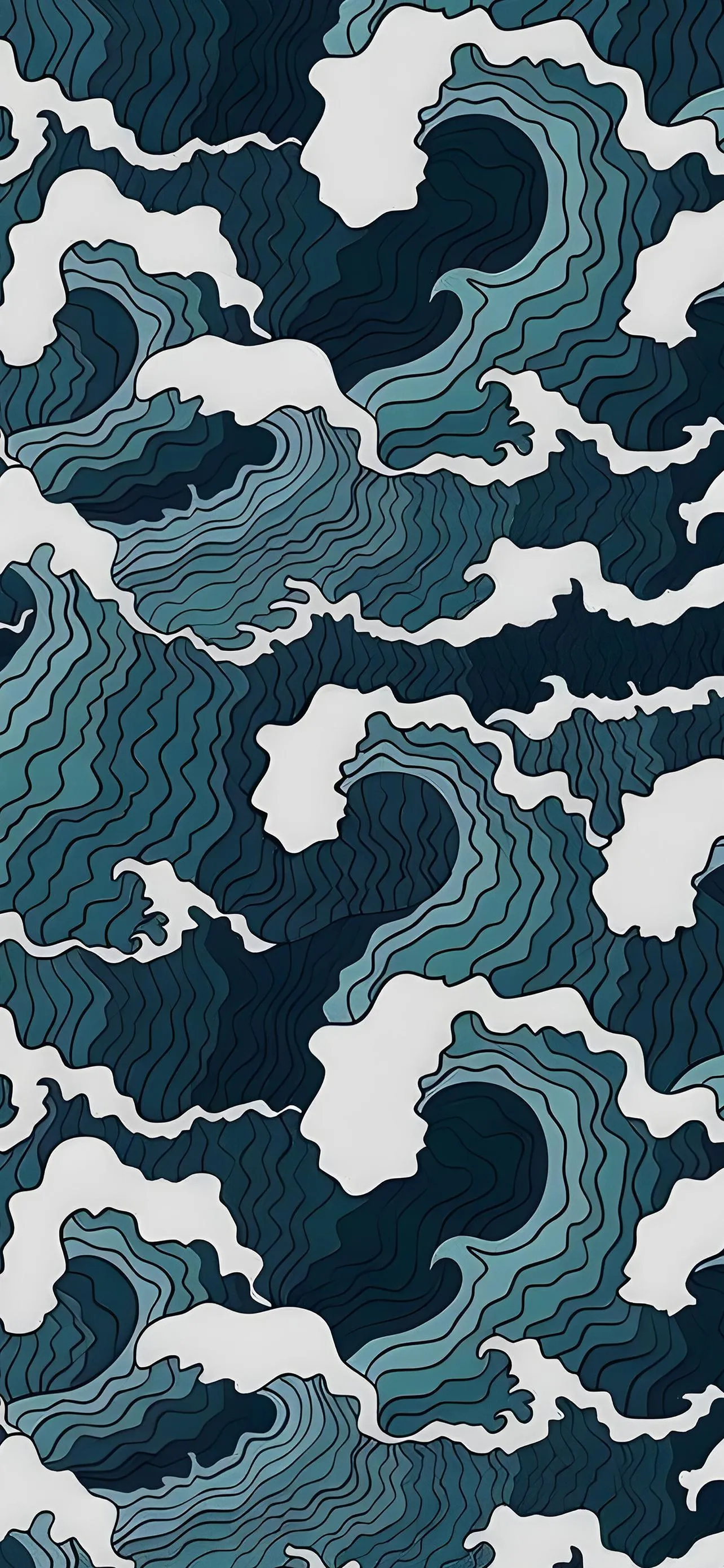 Abstract Blue and White Ocean Waves Artwork Wallpaper