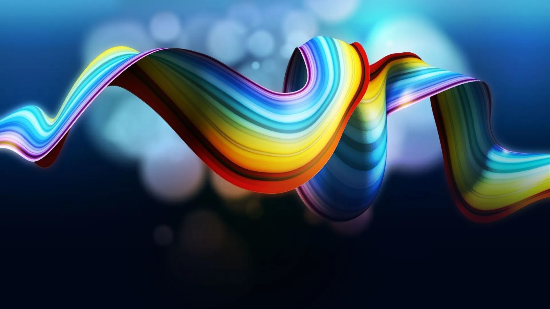 Abstract colourful ribbon wave on a blurry light backdrop