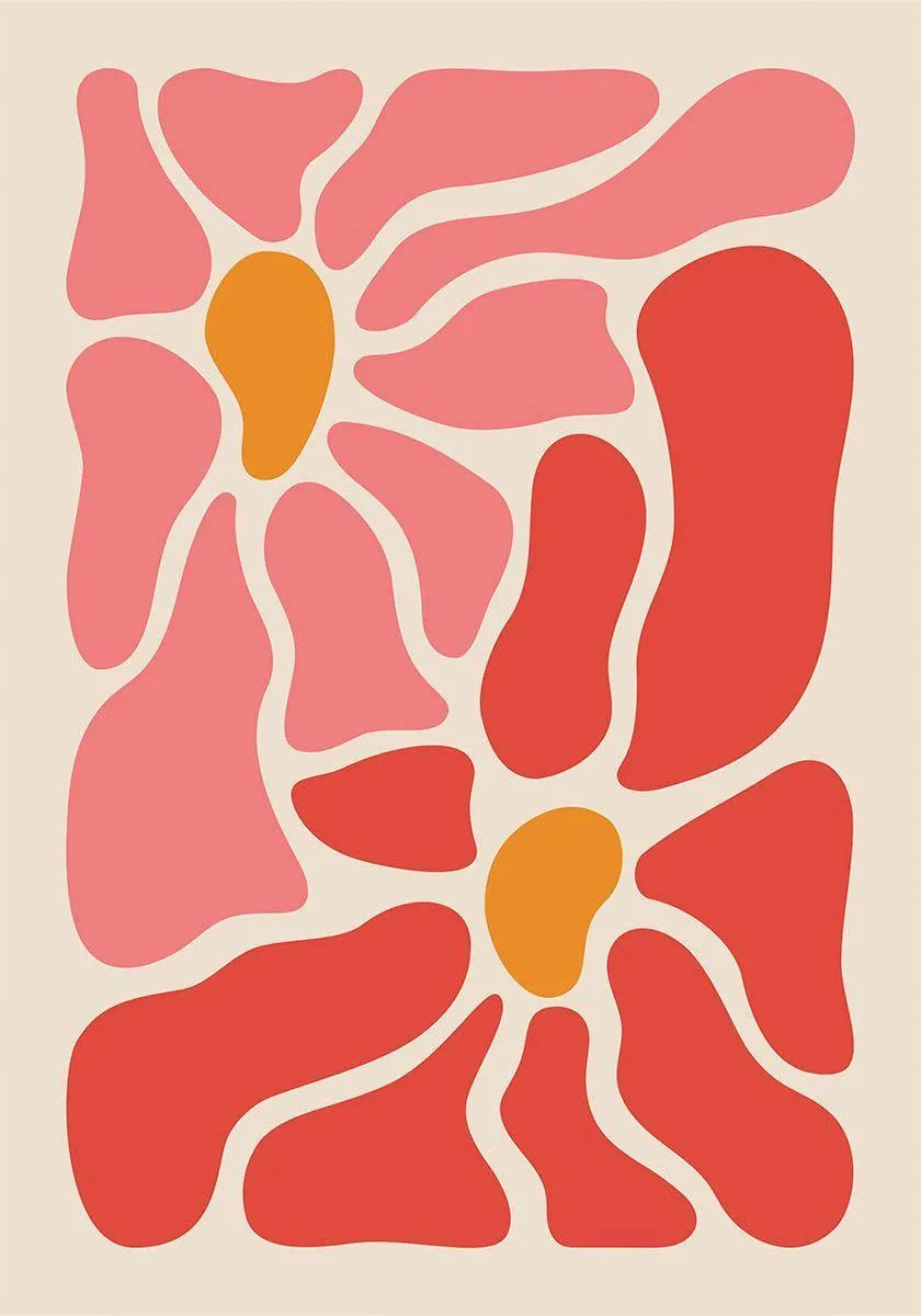 Abstract coral pink floral shapes with yellow center 4K