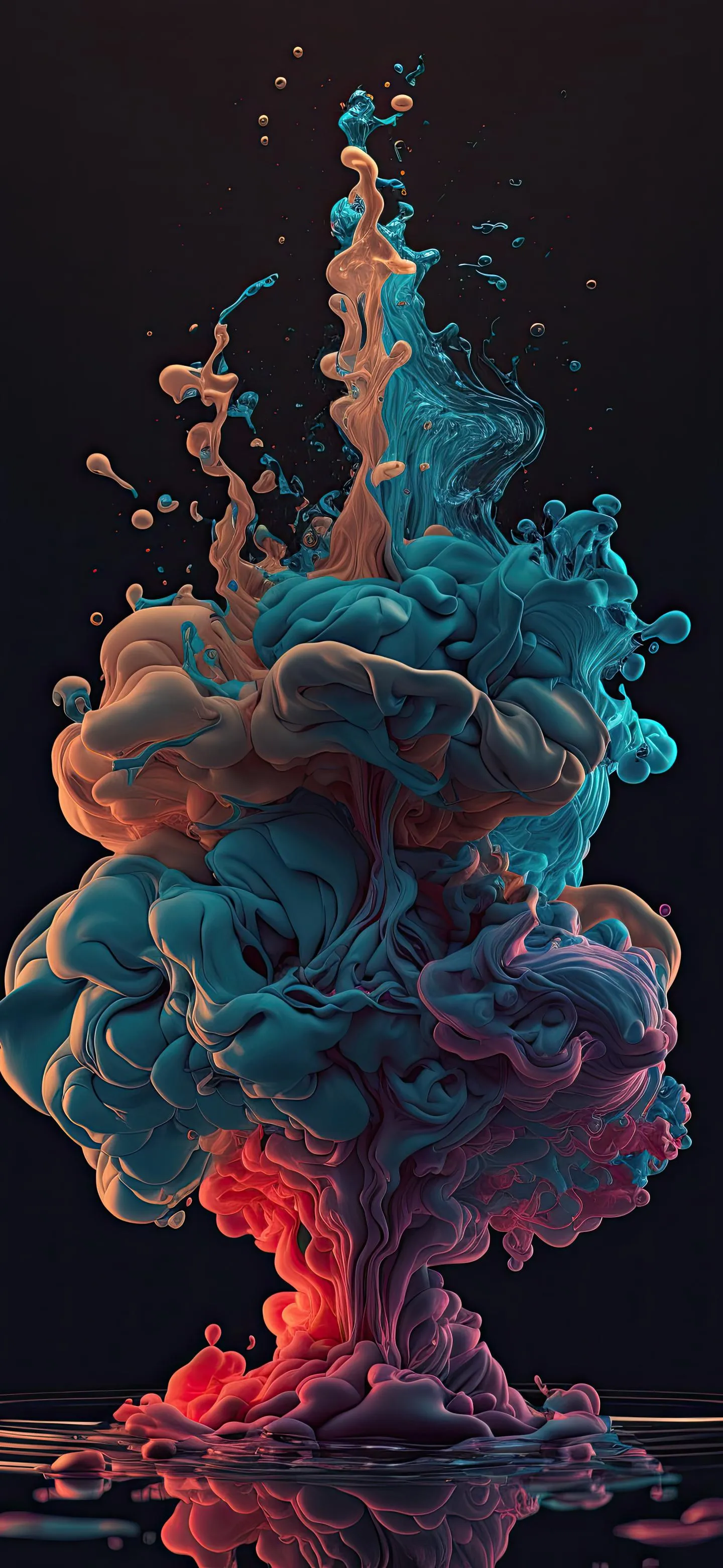 Abstract Ink in Water with Blue and Red Color Clouds