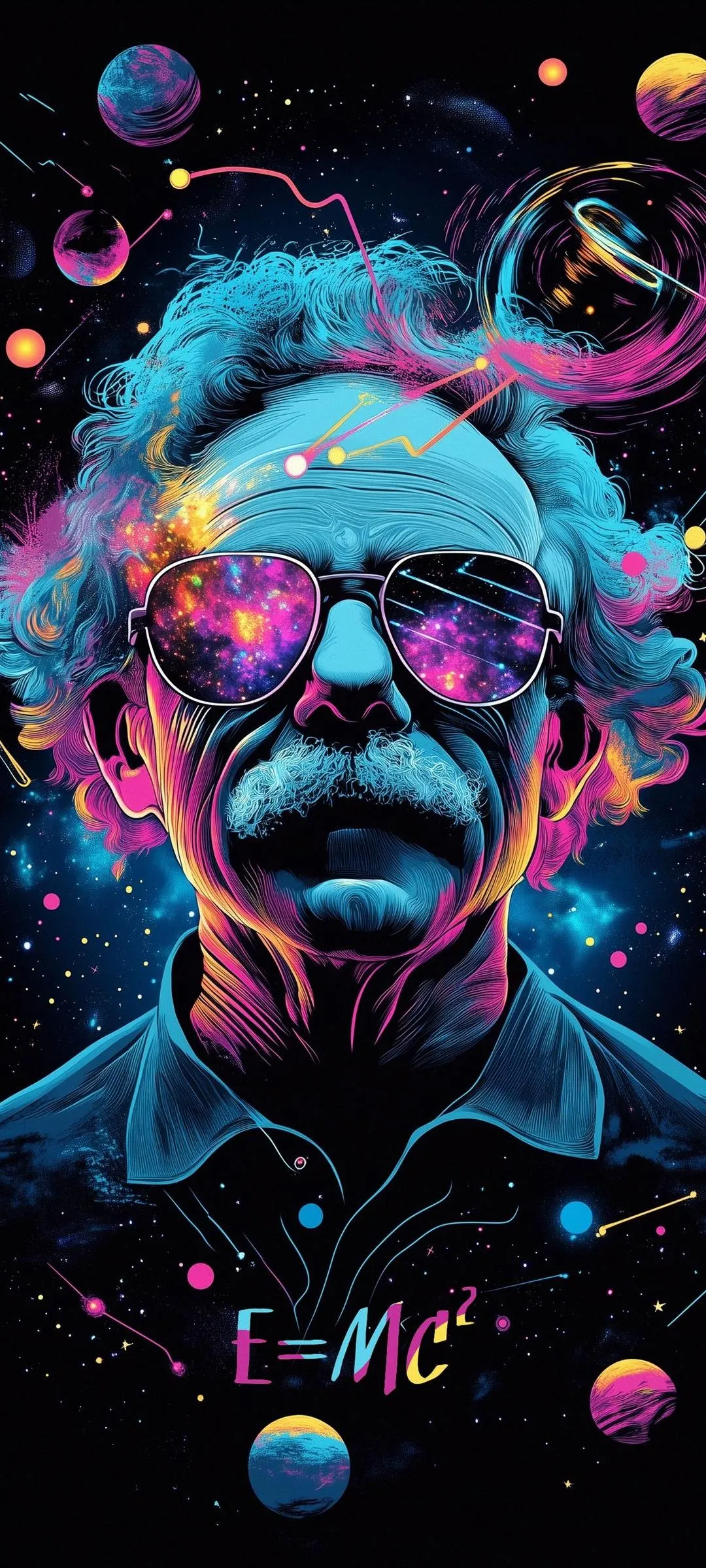 Abstract Neon Head in Digital Psychedelic Style Wallpaper