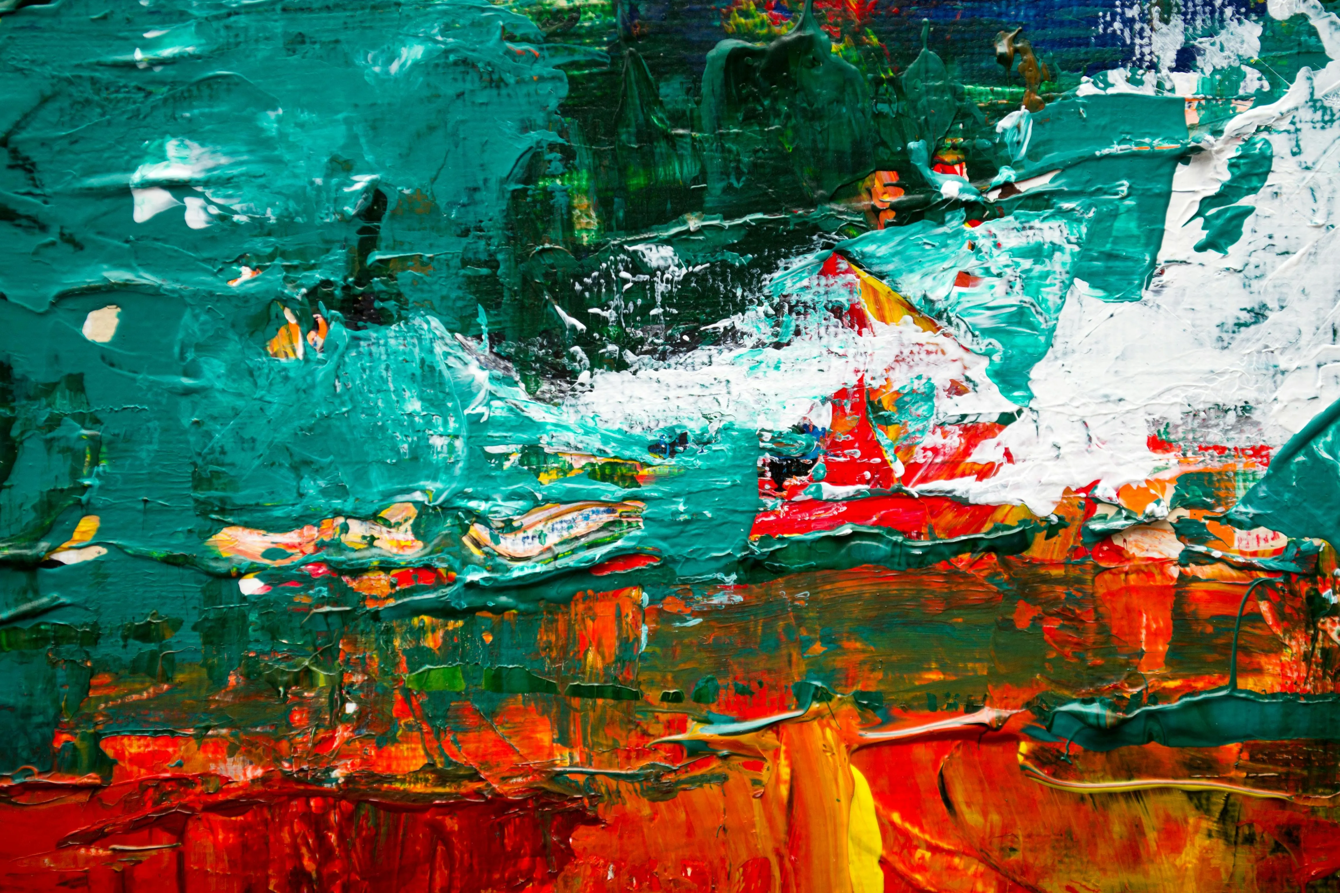 Abstract oil painting with rich textures and vibrant tones