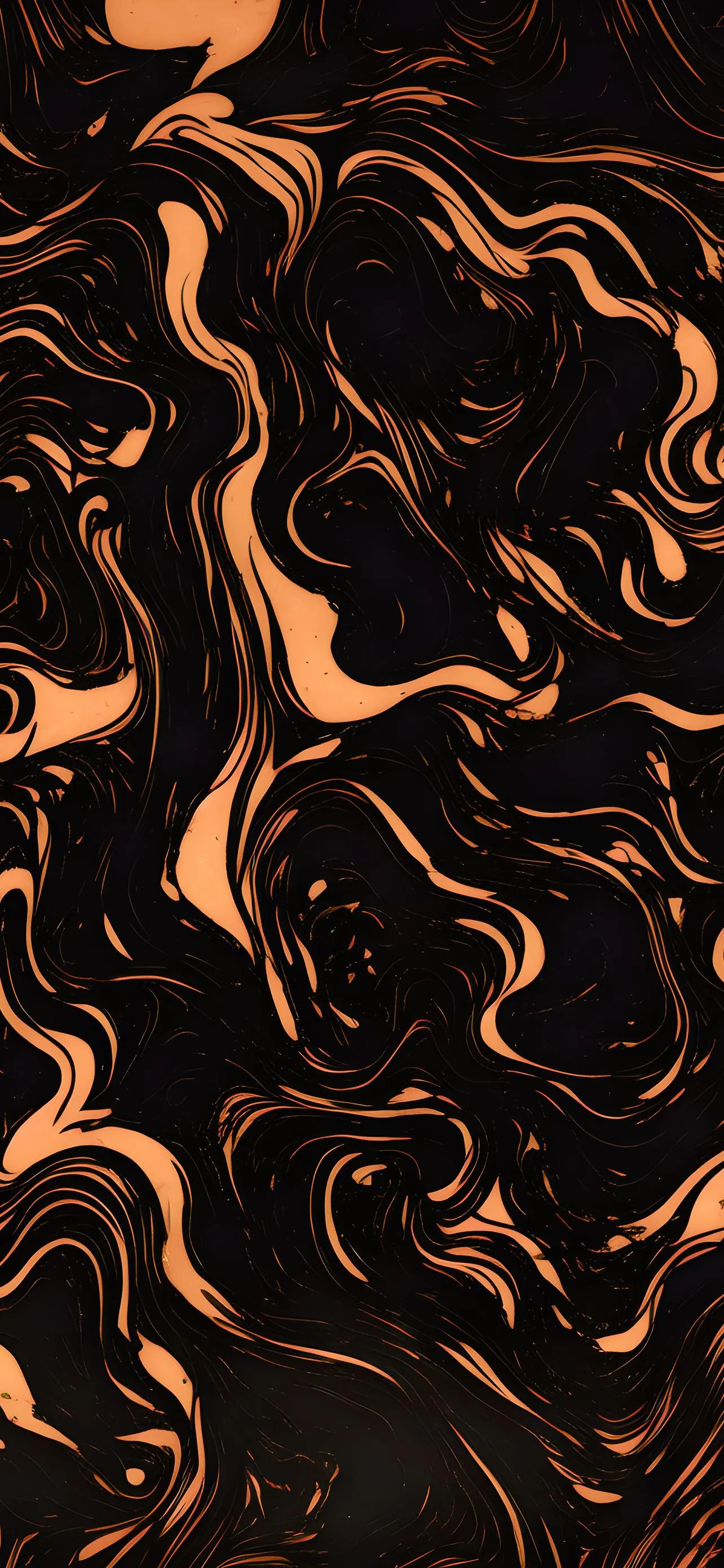 Abstract Orange and Black Flowing Lava Texture Wallpaper