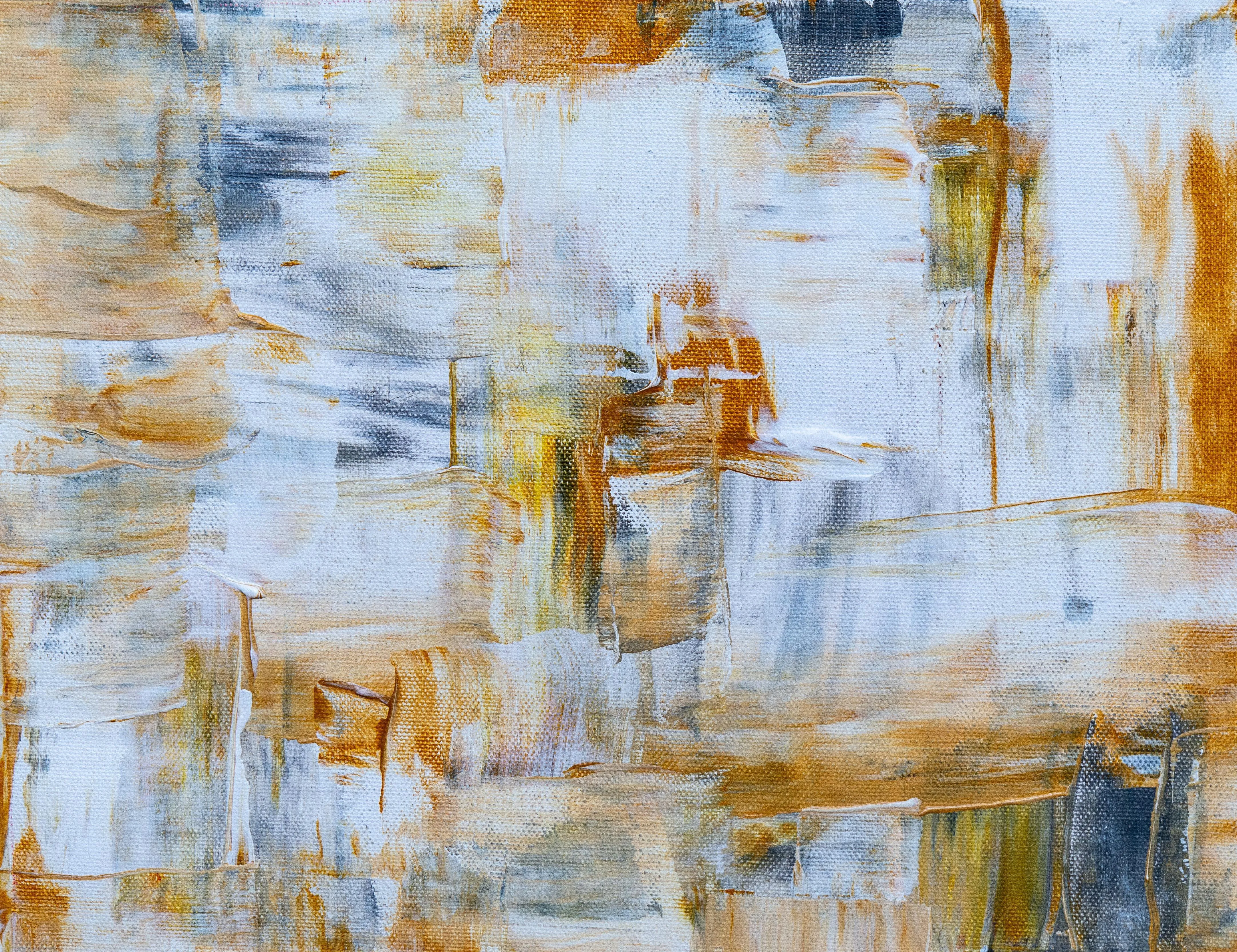 Abstract painting with blue white and orange tones Wallpaper