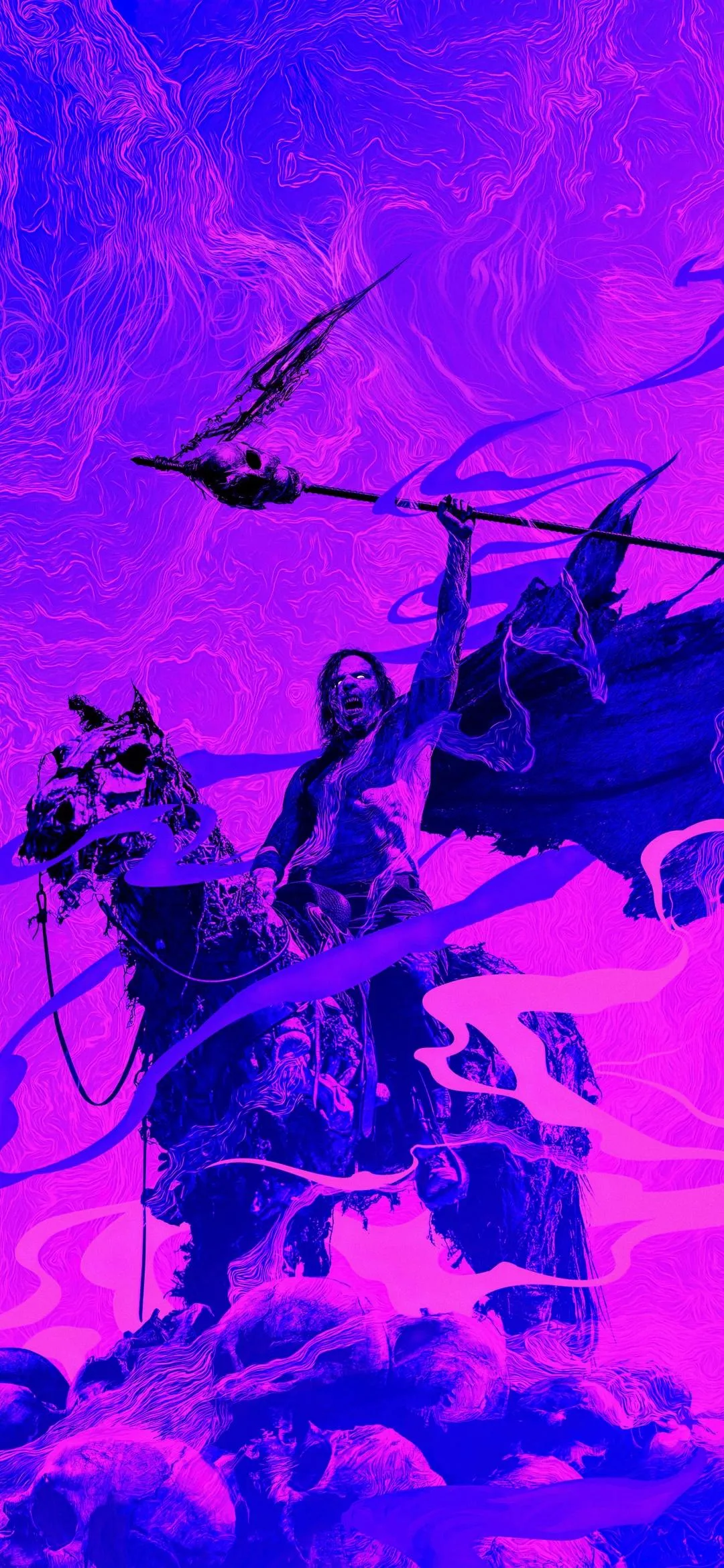 Abstract Purple and Blue Shapes in High Energy Art Wallpaper