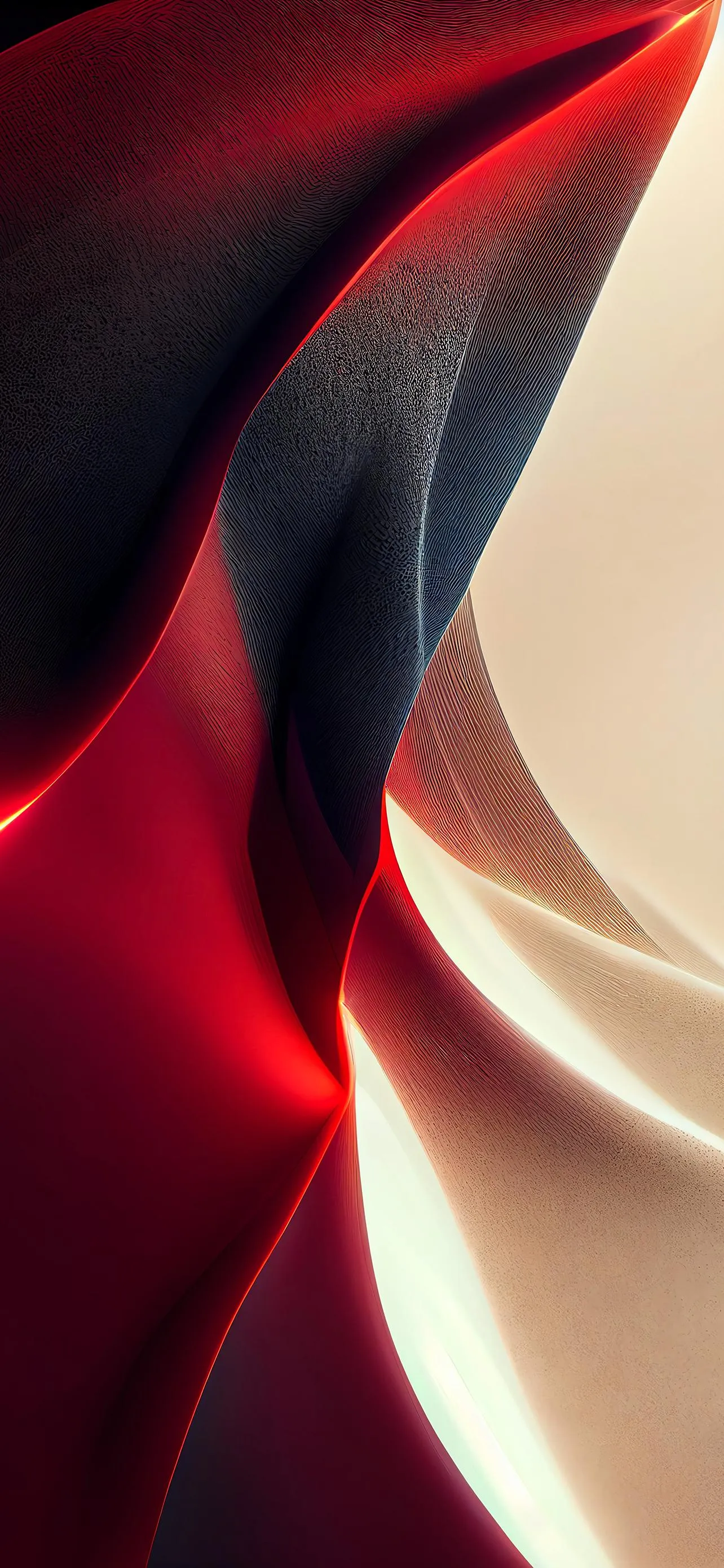 Abstract Red and White Curves on Glossy Wavy Background