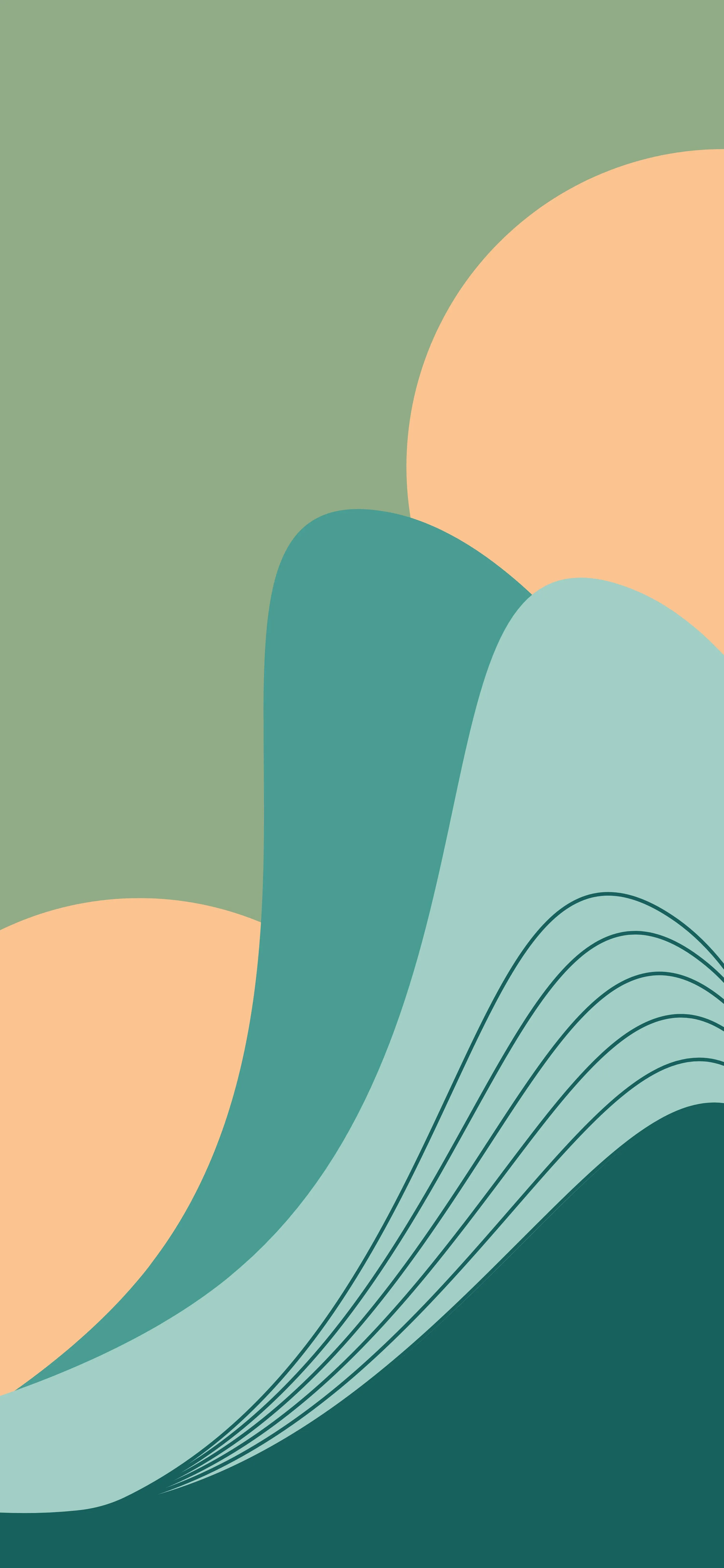 Abstract Wavy Minimal Art in Soft Green and Orange Wallpaper