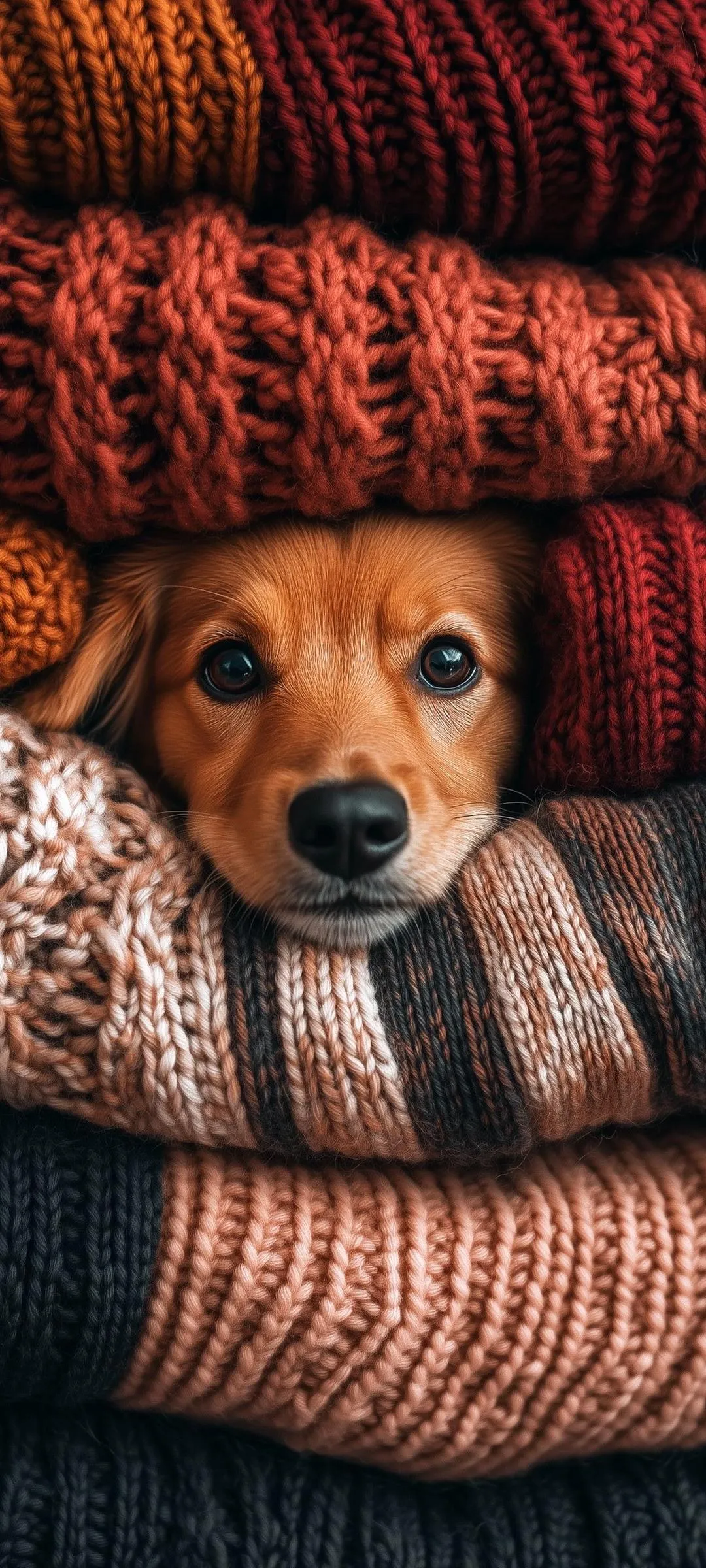 Adorable Dog in Warm Sweater Snuggled in Cozy Blanket