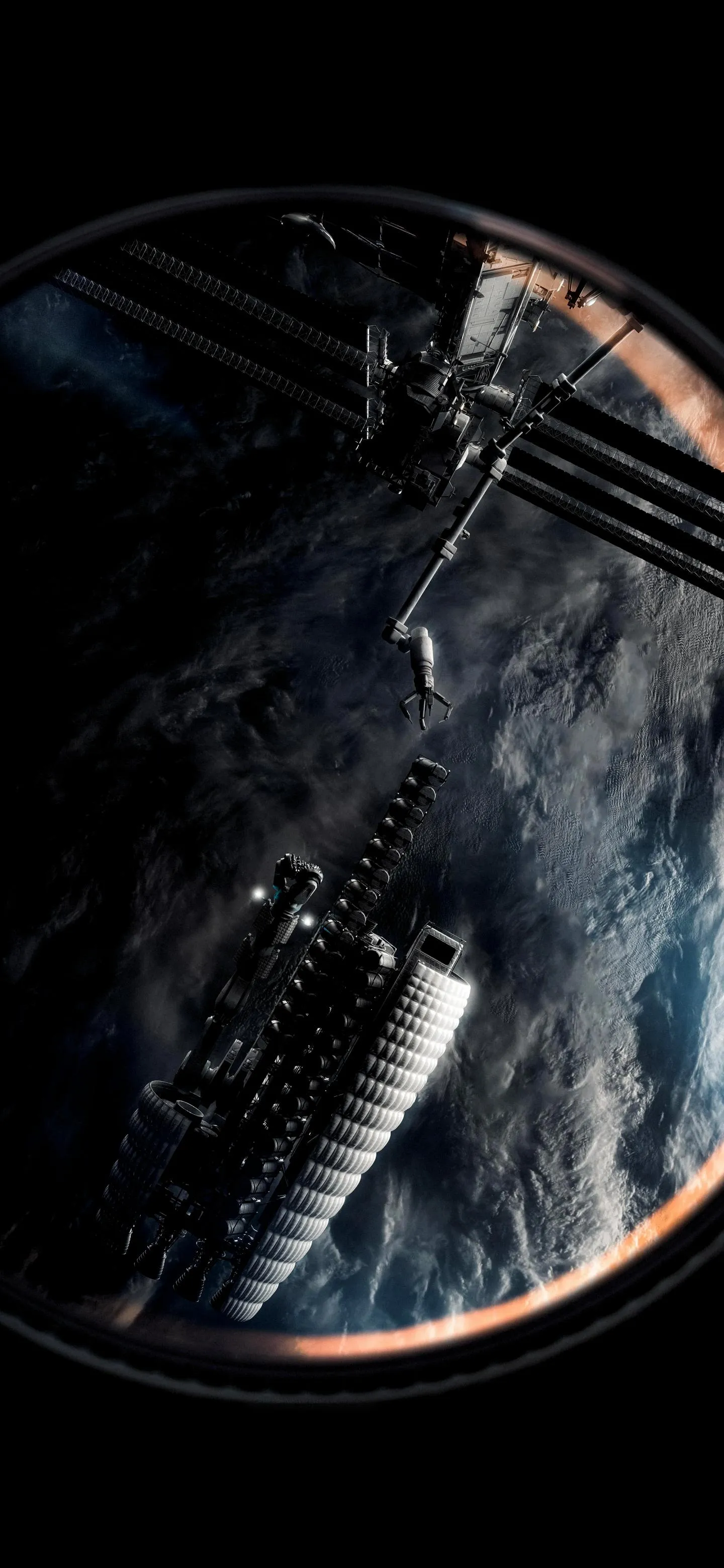 Advanced Space Station Orbiting Above Earth Surface