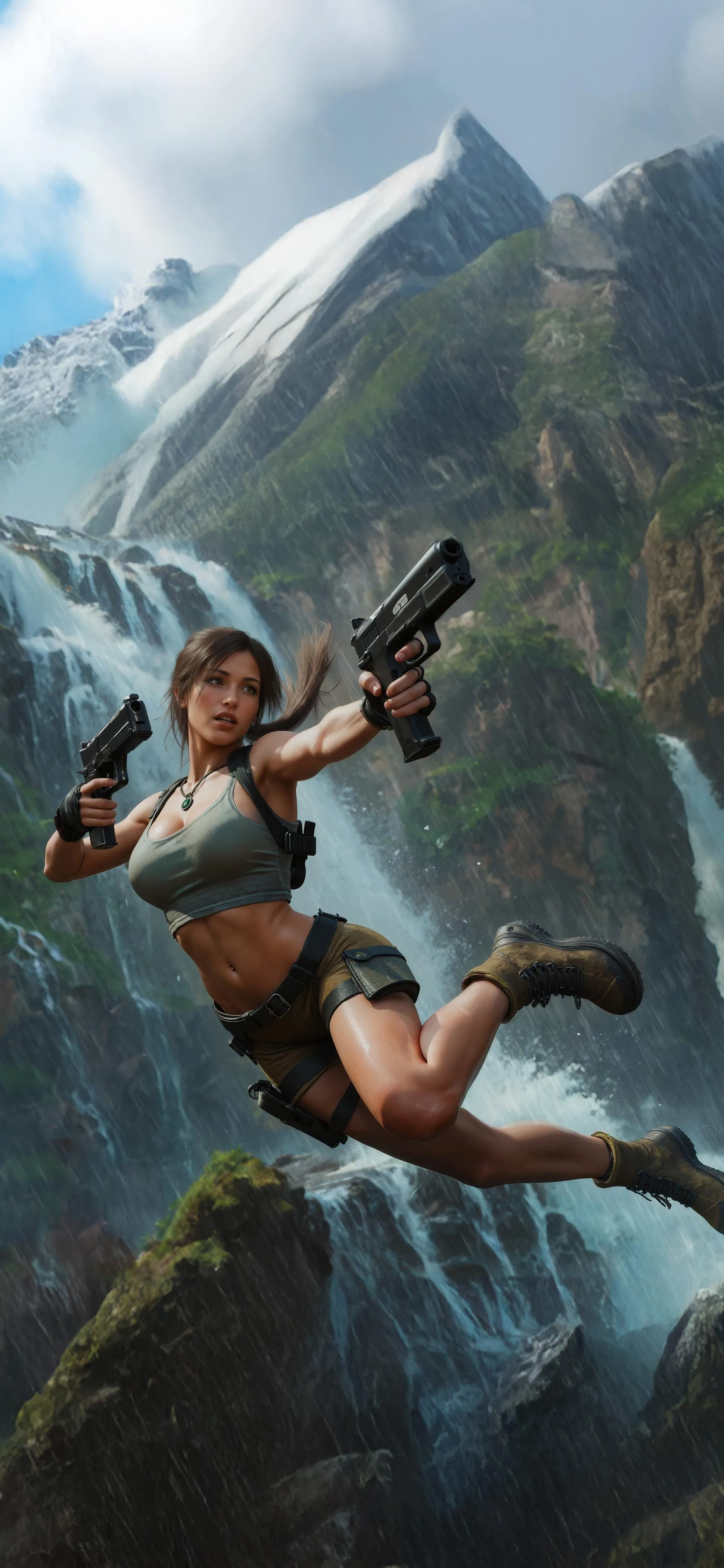 Adventurer flying at Mountain with Beautiful View Wallpaper