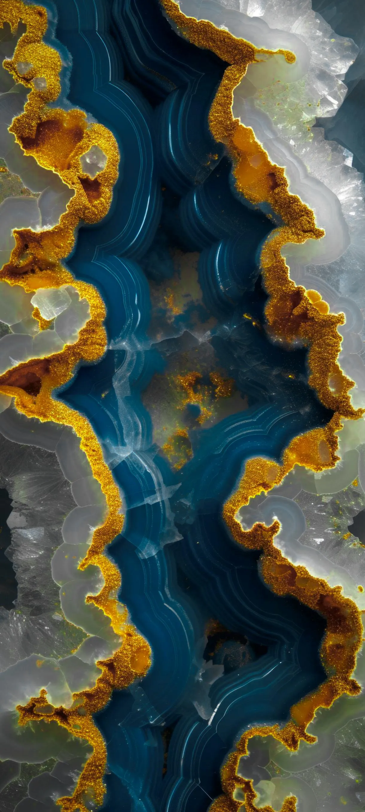 Aerial View of Blue and Gold Islands and Ocean Patterns