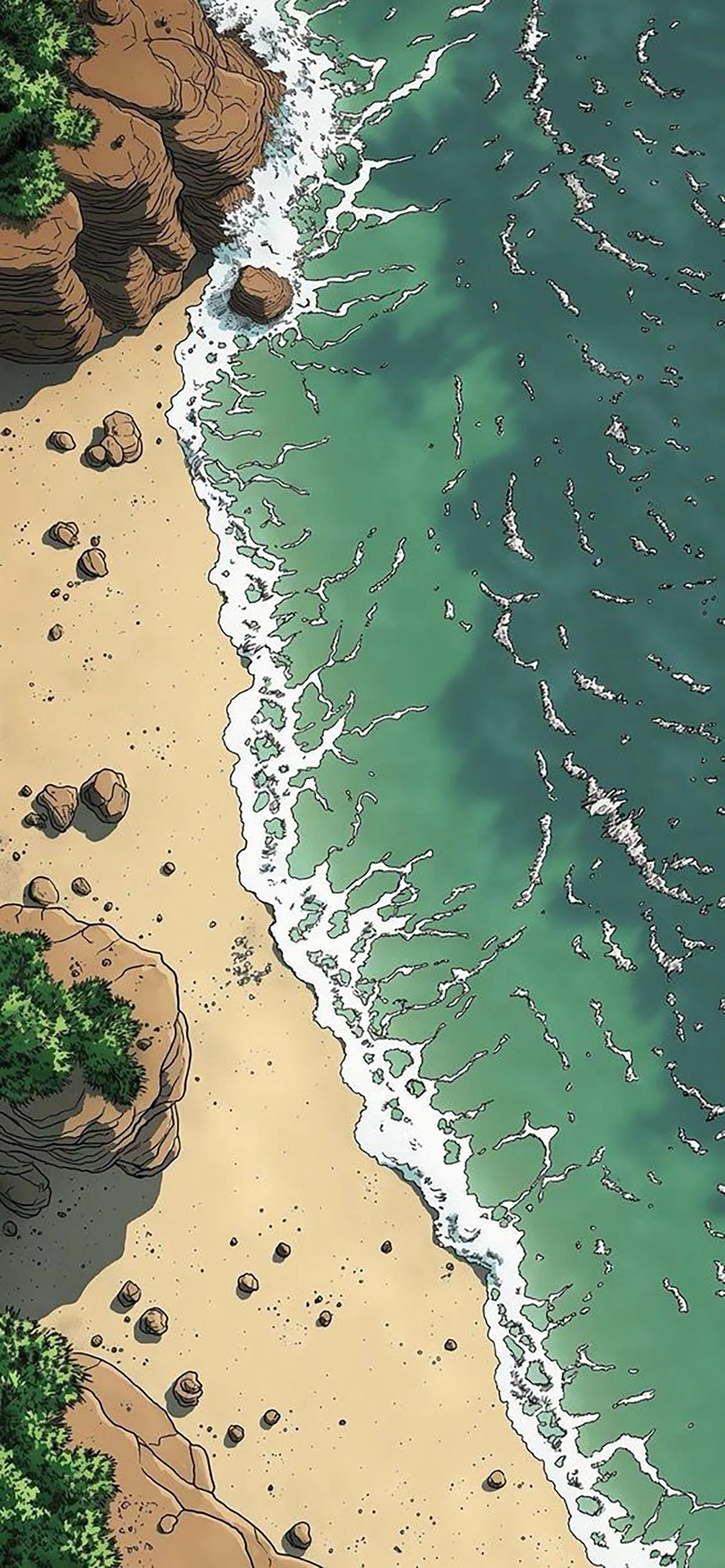 Aerial View of Sandy Beach and Turquoise Ocean Wallpaper