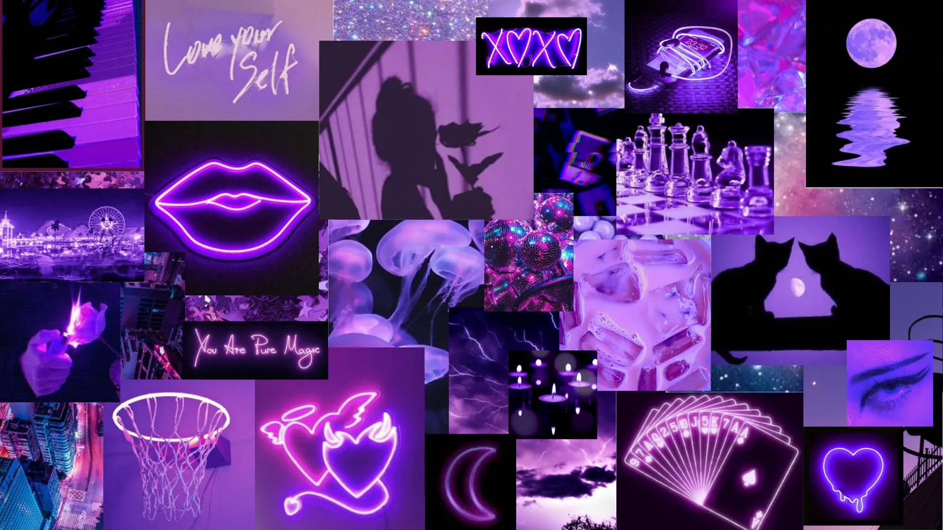 Aesthetic neon collage in purple and pink colour tones 4K