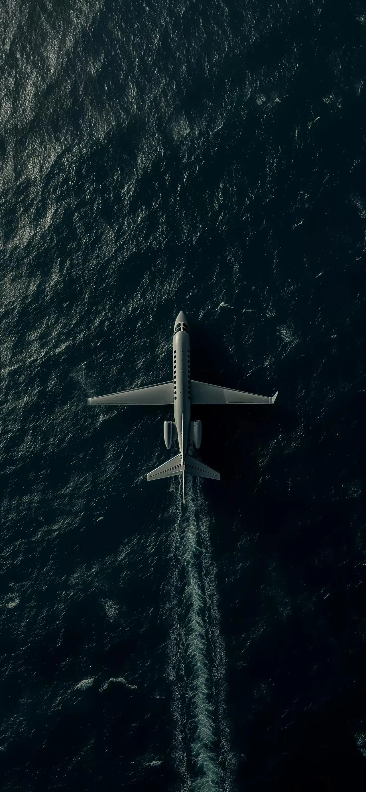 Airplane fallen in Deep Ocean Viewed from High Above
