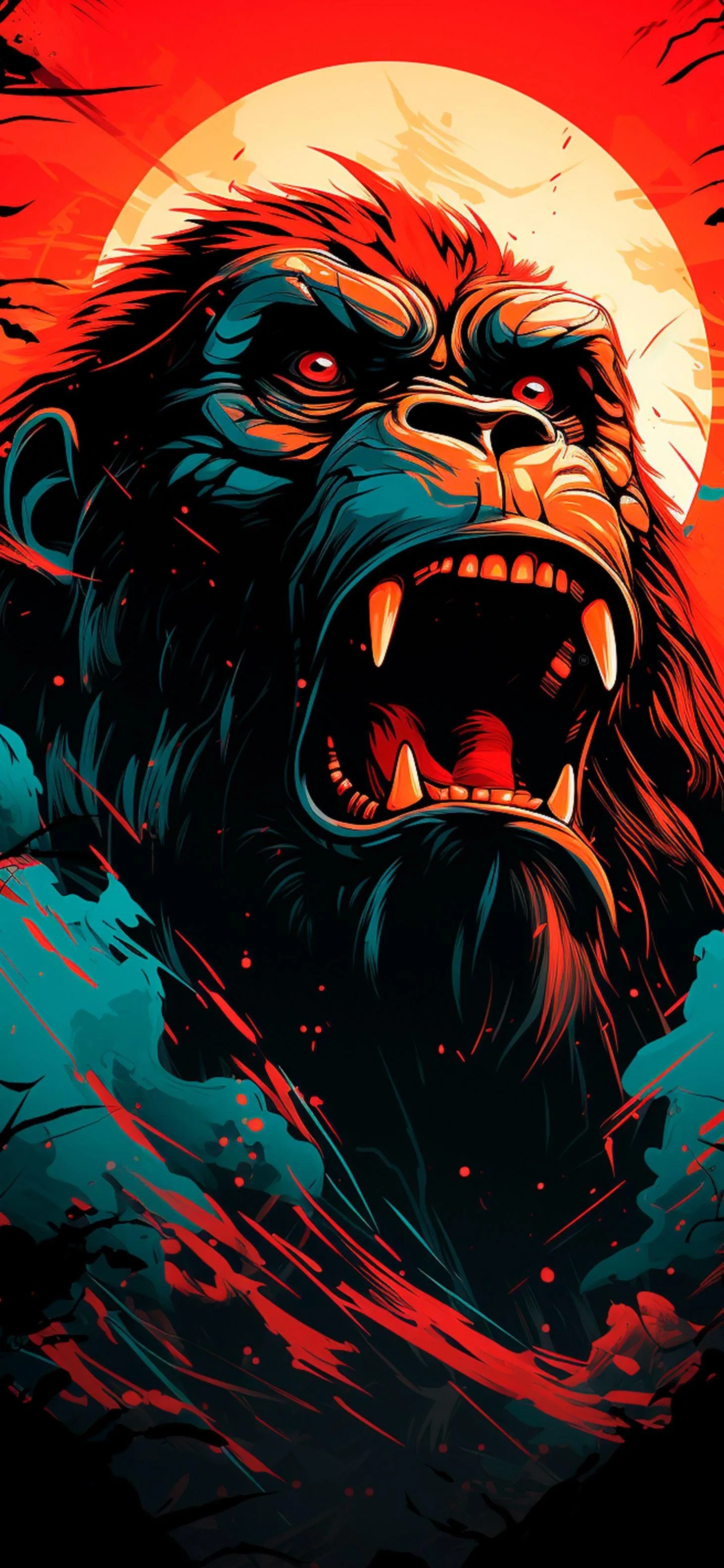 Angry Gorilla Roaring in Red and Black Artistic Style