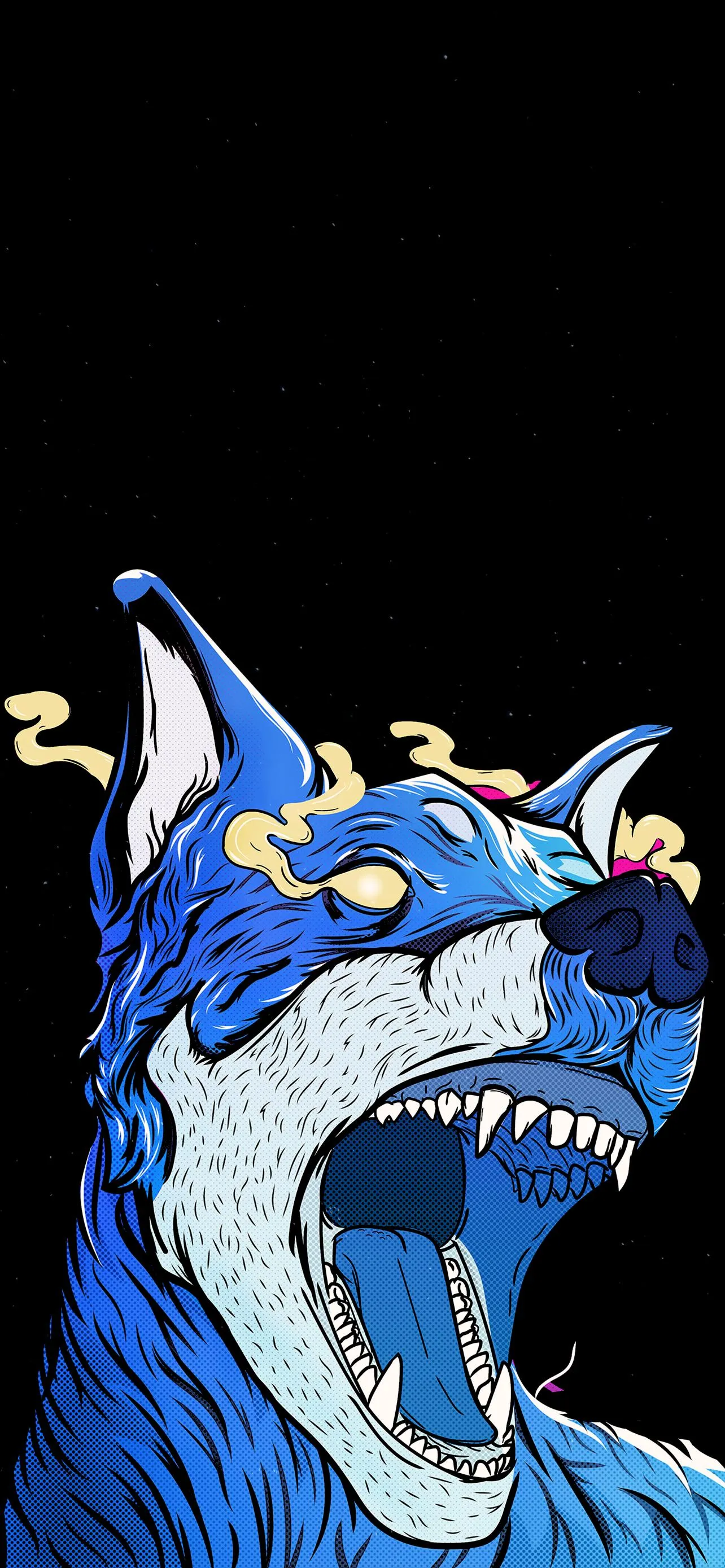 Animated Blue Wolf Screaming with Intense Emotion Wallpaper