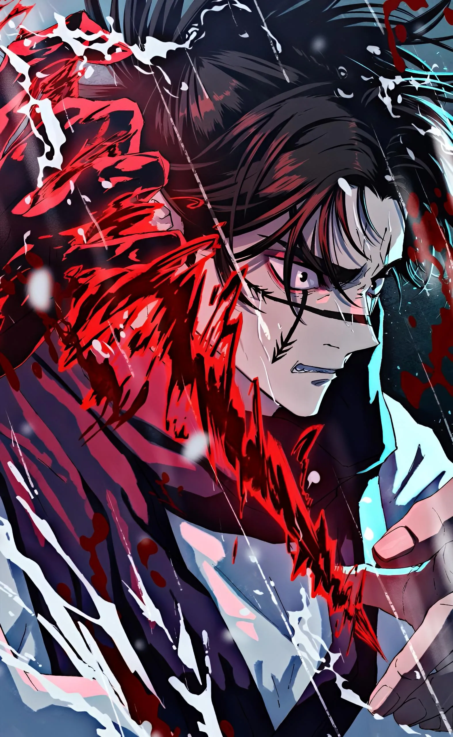 Anime Character with Red Hair and Intense Expression