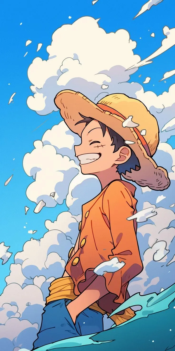 Anime style boy smiling under a blue sky with sunshine HD