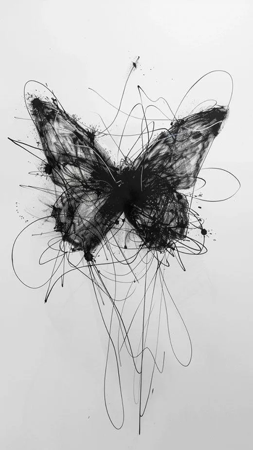 Artistic black ink butterfly sketch on a white page 4K image