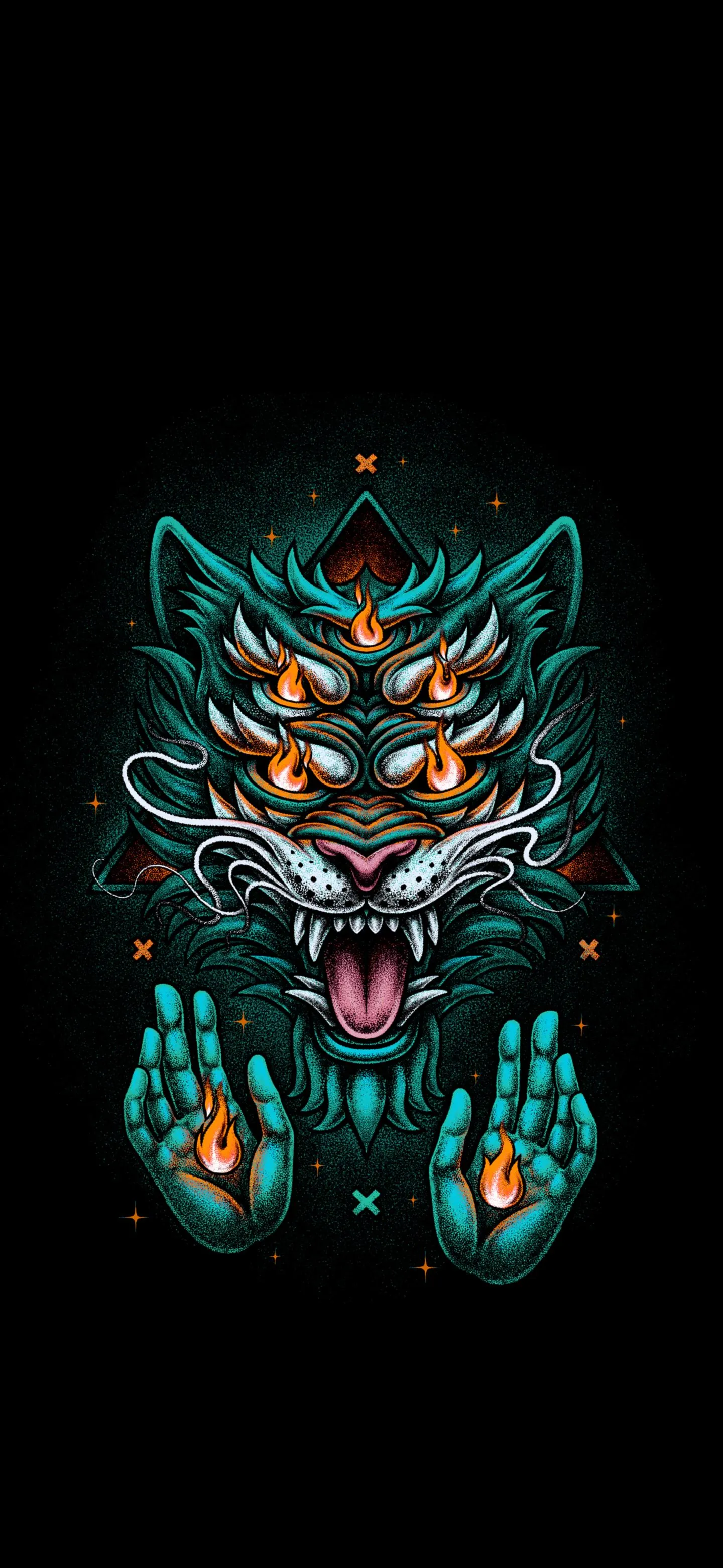 Artistic Cat with Neon Glow Eyes on Dark Background