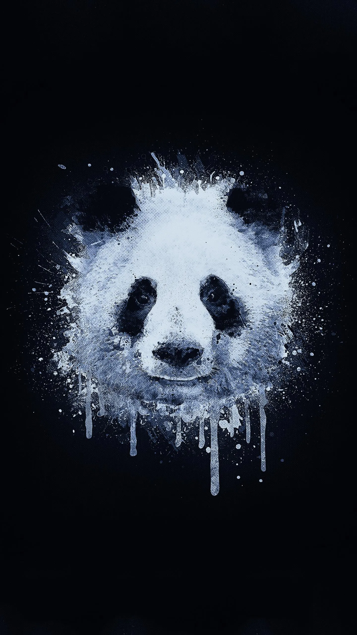Artistic Dripping Panda Face on Black Background Wallpaper