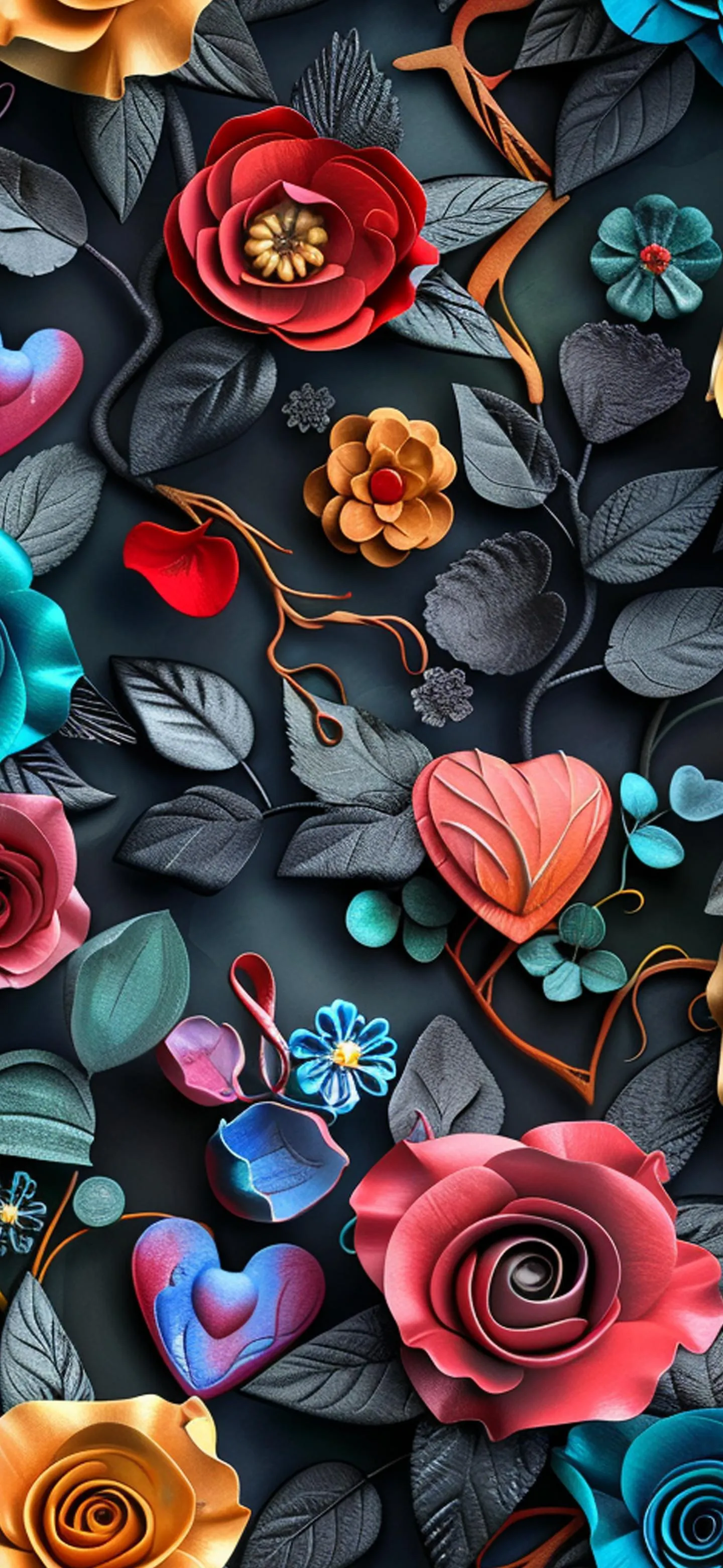 Artistic Floral Heart Design with Roses on Dark Background