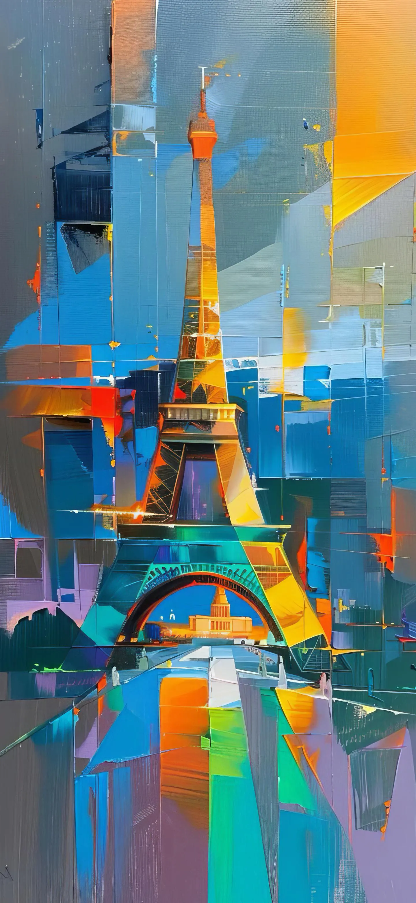 Artistic Painting of Eiffel Tower with Abstract Colors