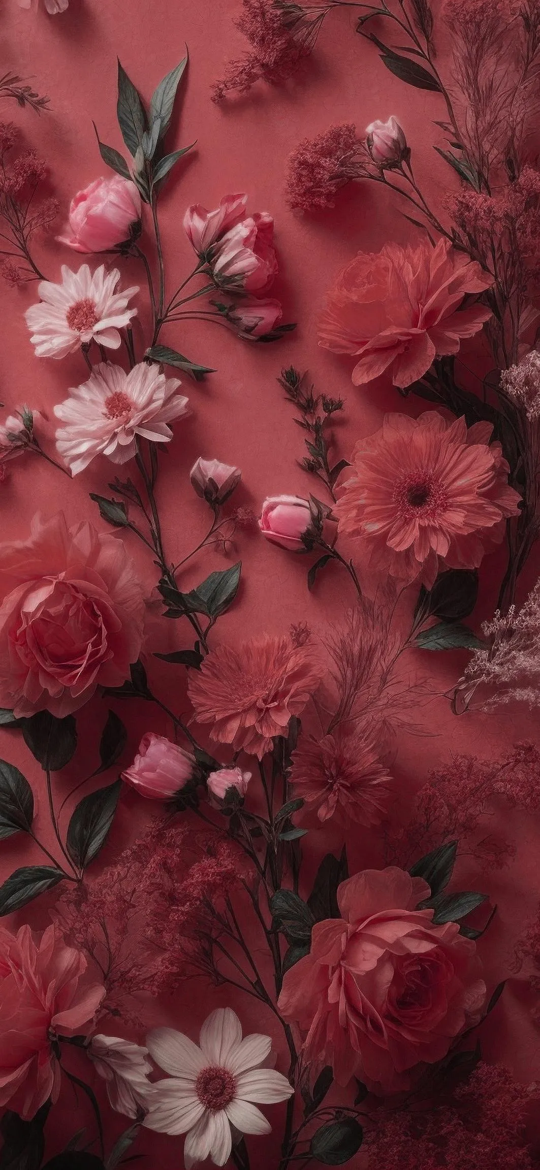 Artistic Red Flower Texture Background with Grunge Effect