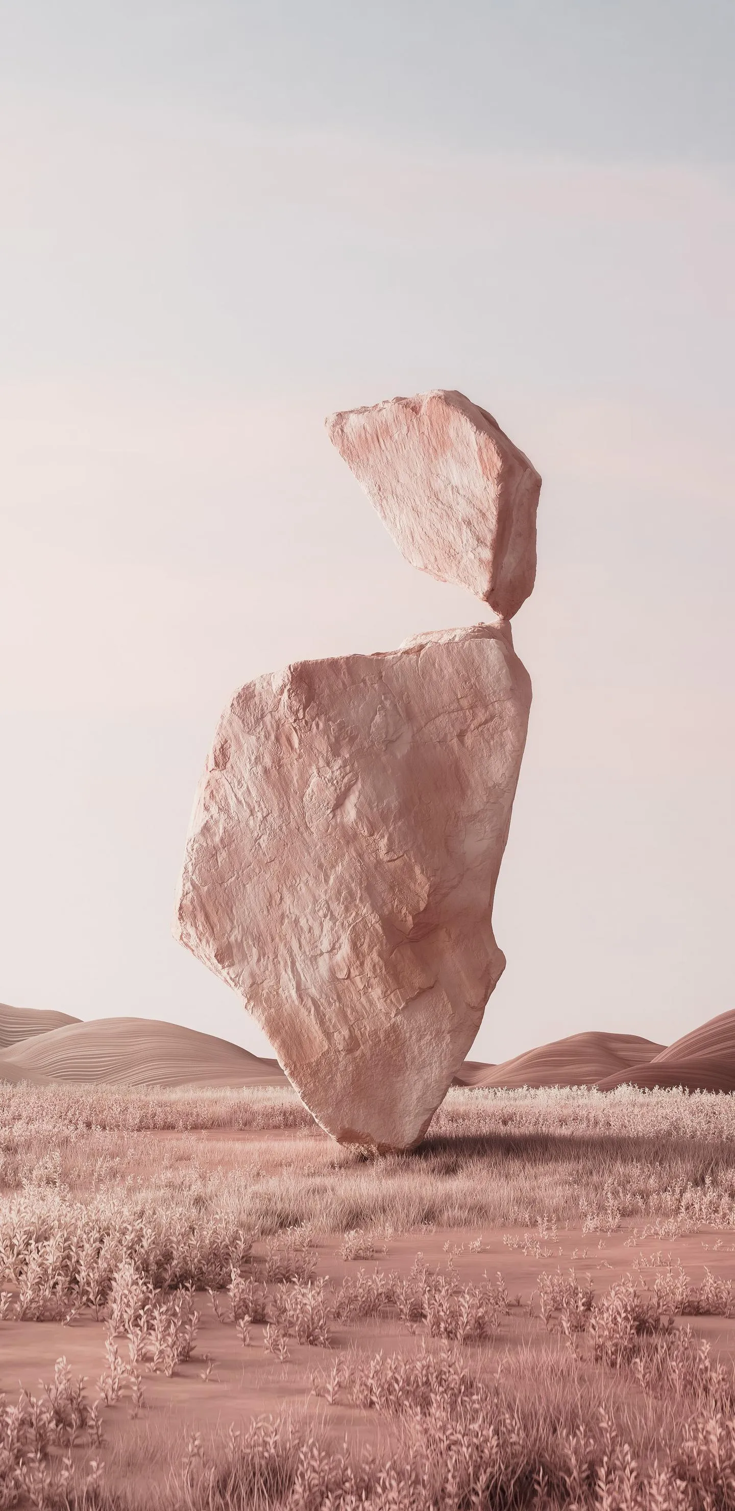 Artistic Rock Formation Balancing in Desert Landscape