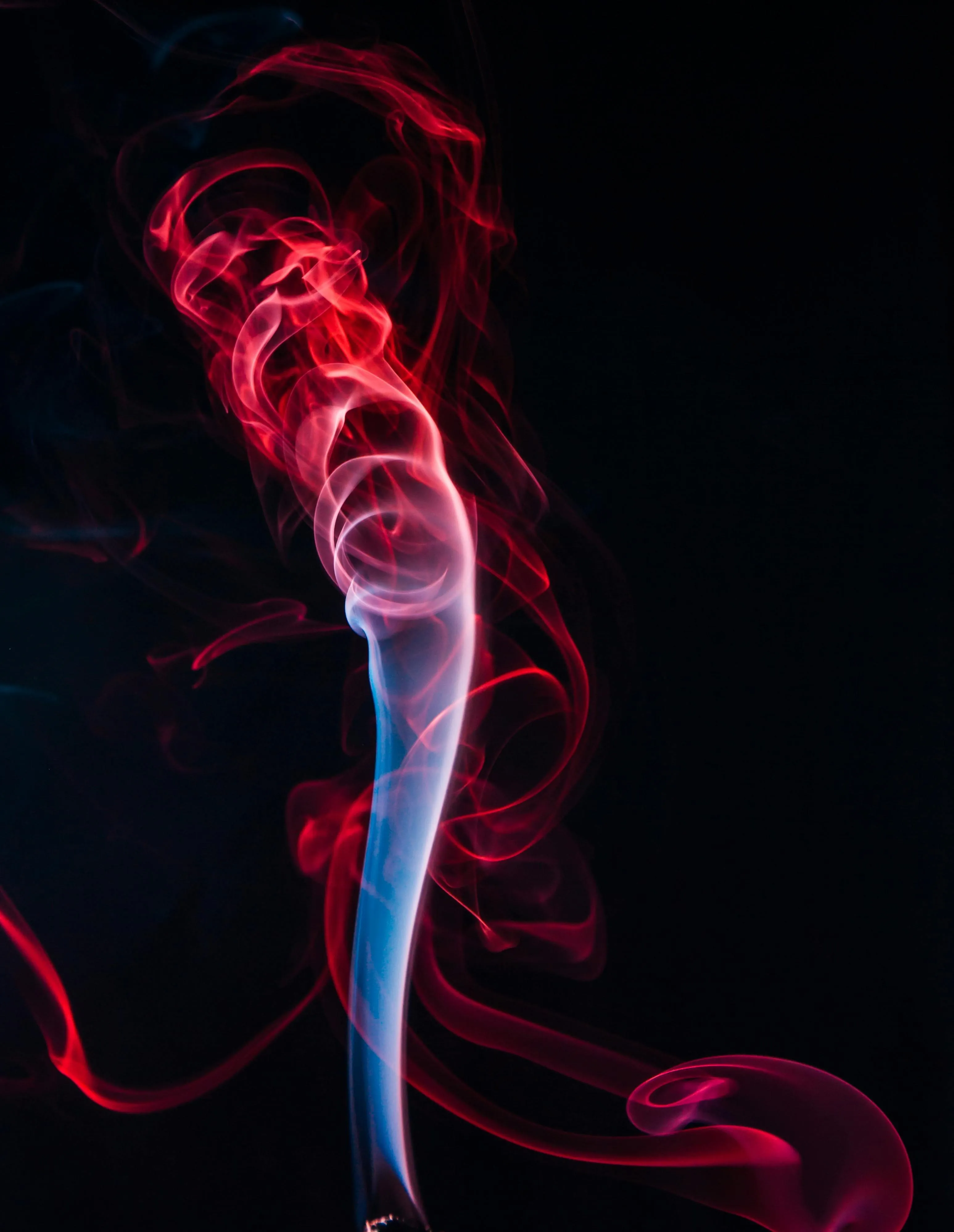 Artistic smoke in vibrant red and blue colours on black