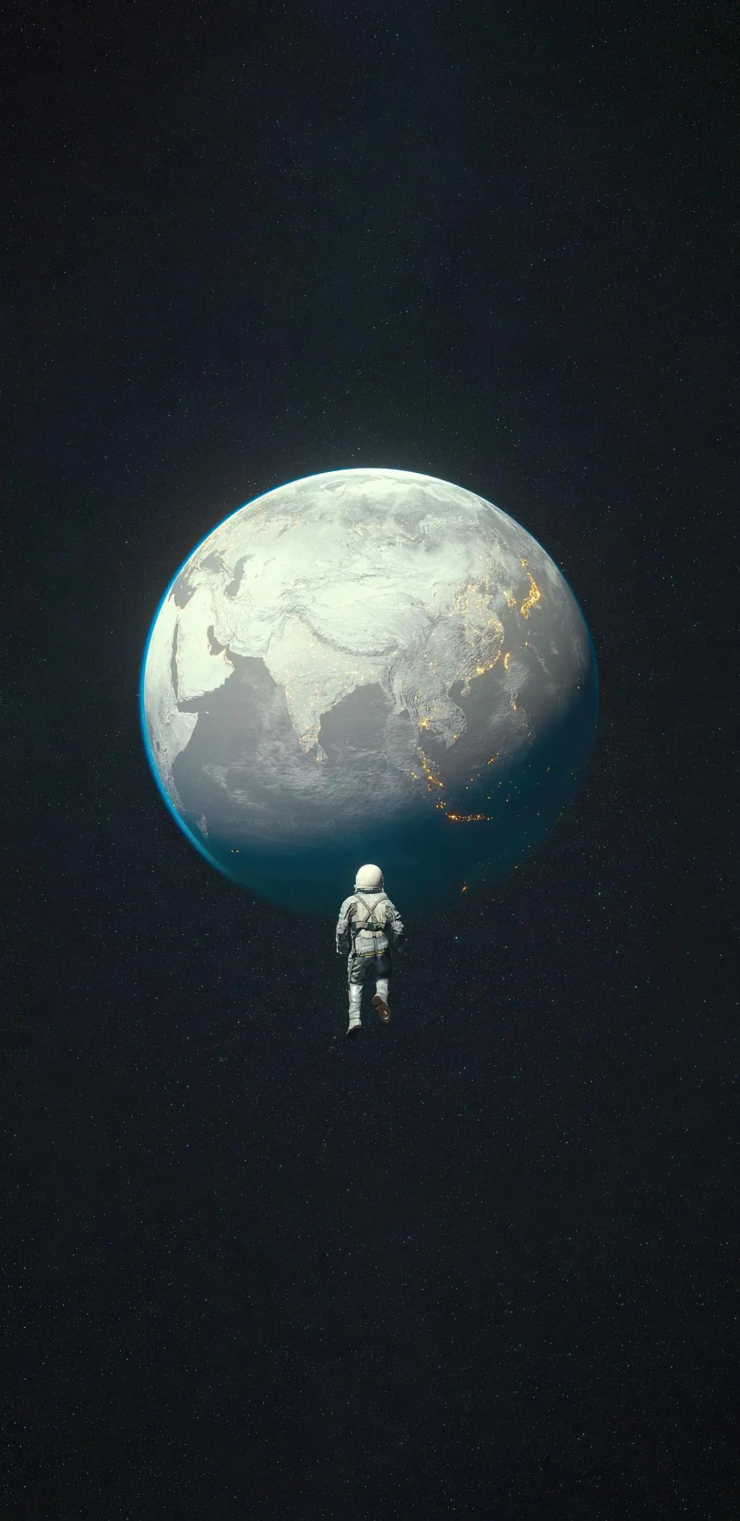 Astronaut Floating Alone in Space with Earth in Background