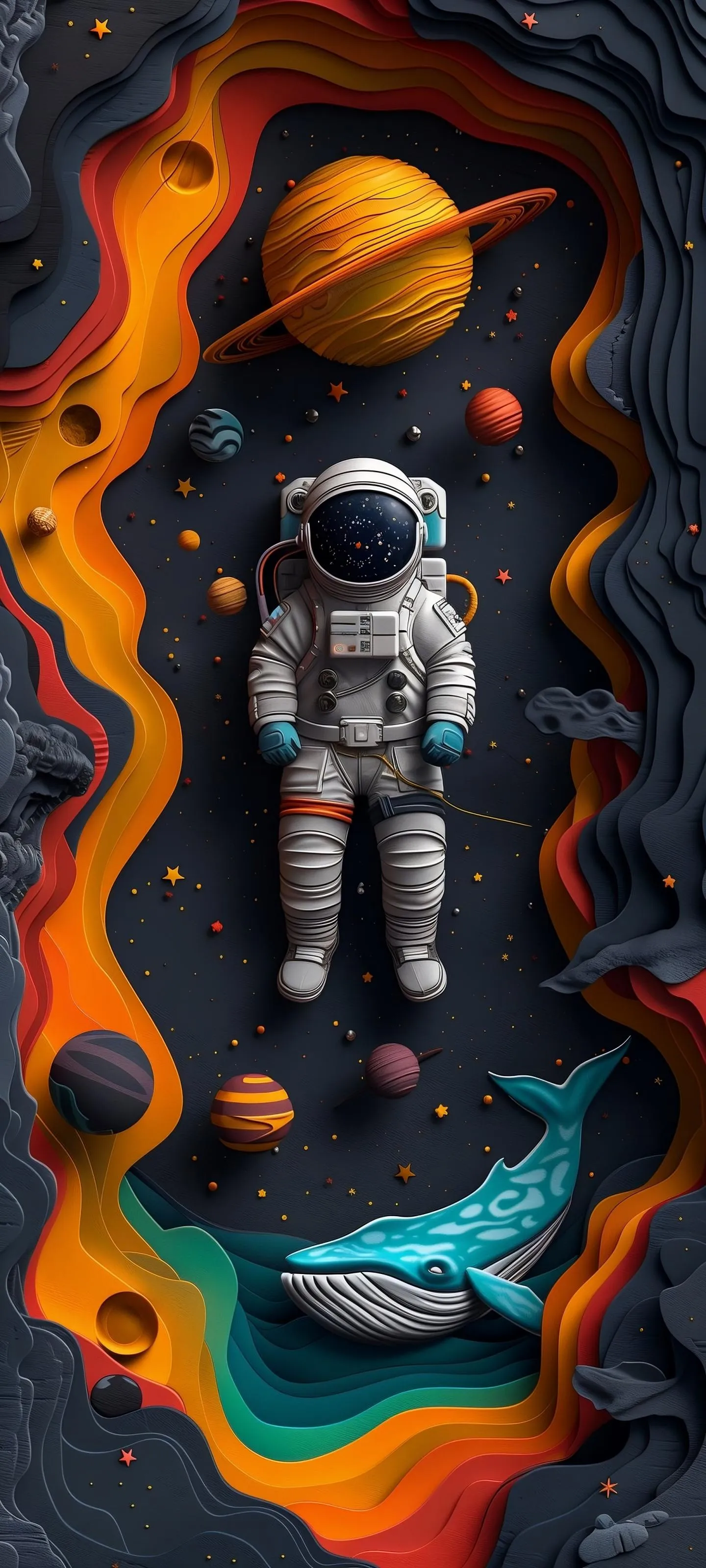 Astronaut floating in space with glowing background