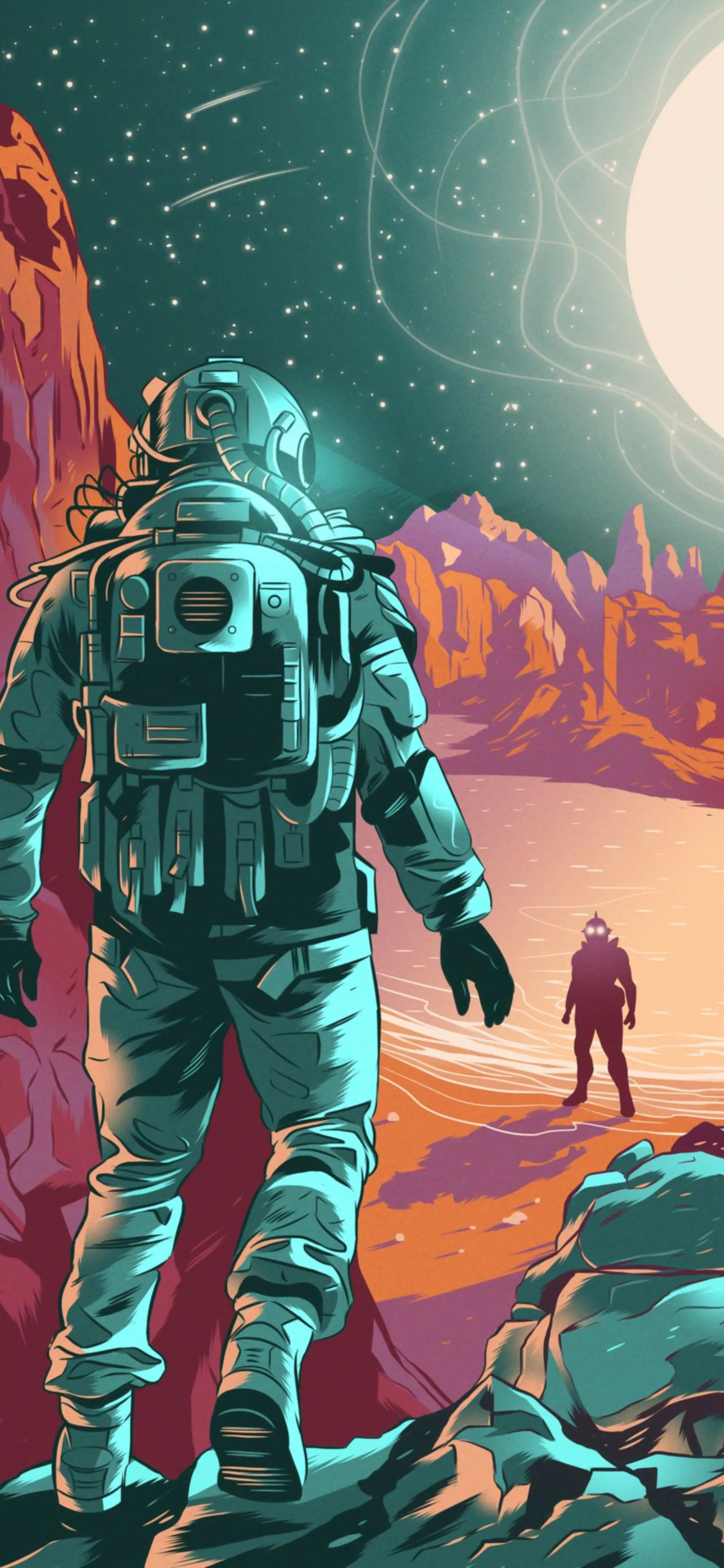 Astronaut Standing on Alien Terrain with Pink Sky image
