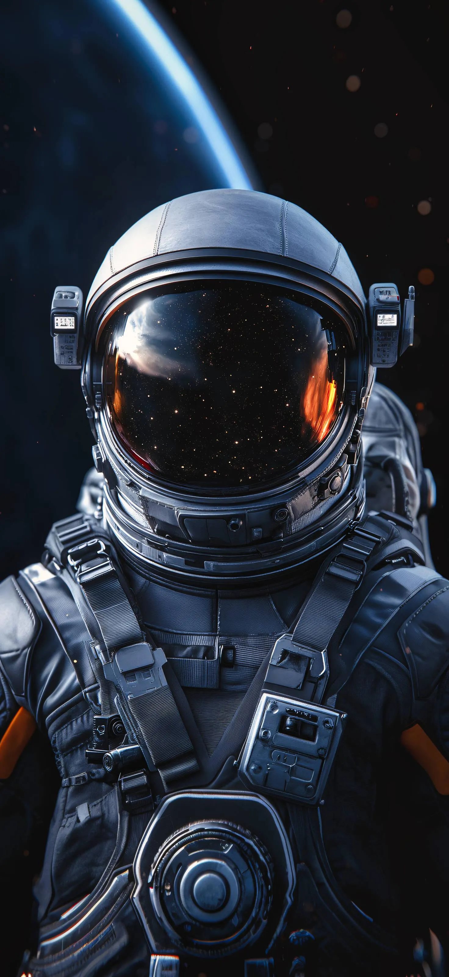 Astronaut with Reflective Helmet in Space Wallpaper