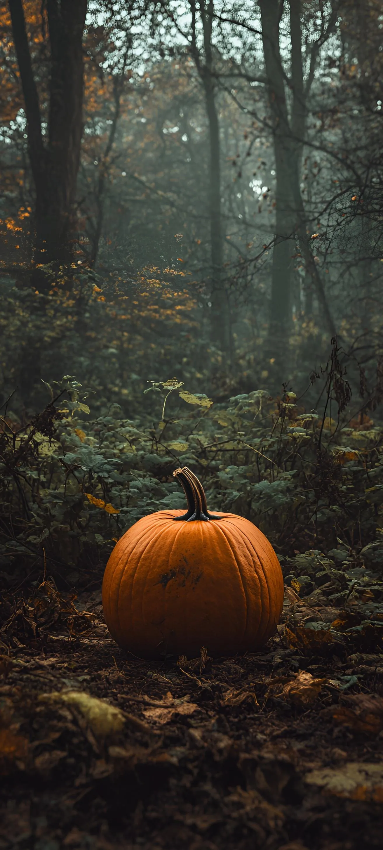Autumn Forest with Pumpkin on Leaf Covered Trail Wallpaper