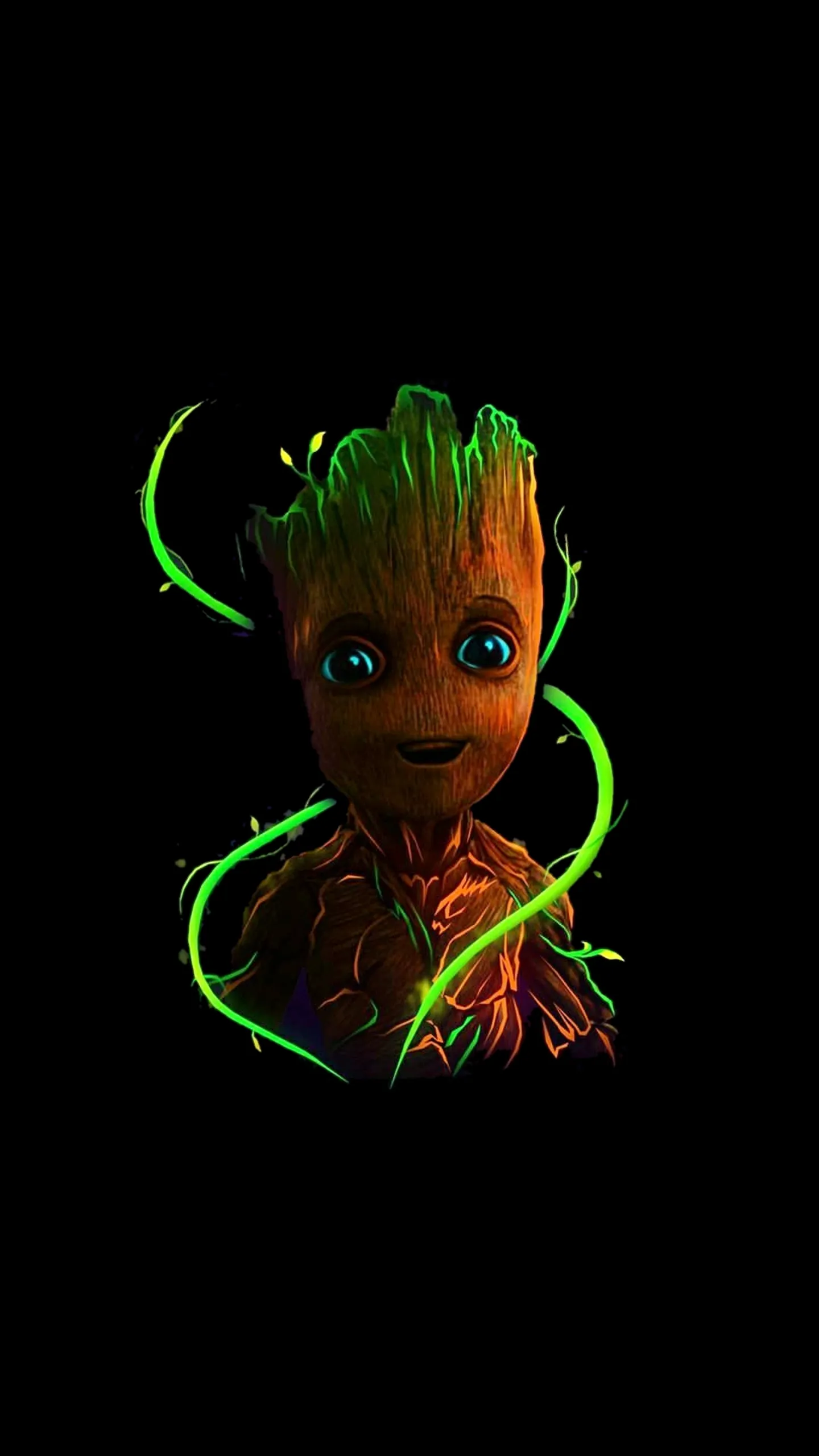 Baby Groot Character Glowing in the Dark with Green Highlights
