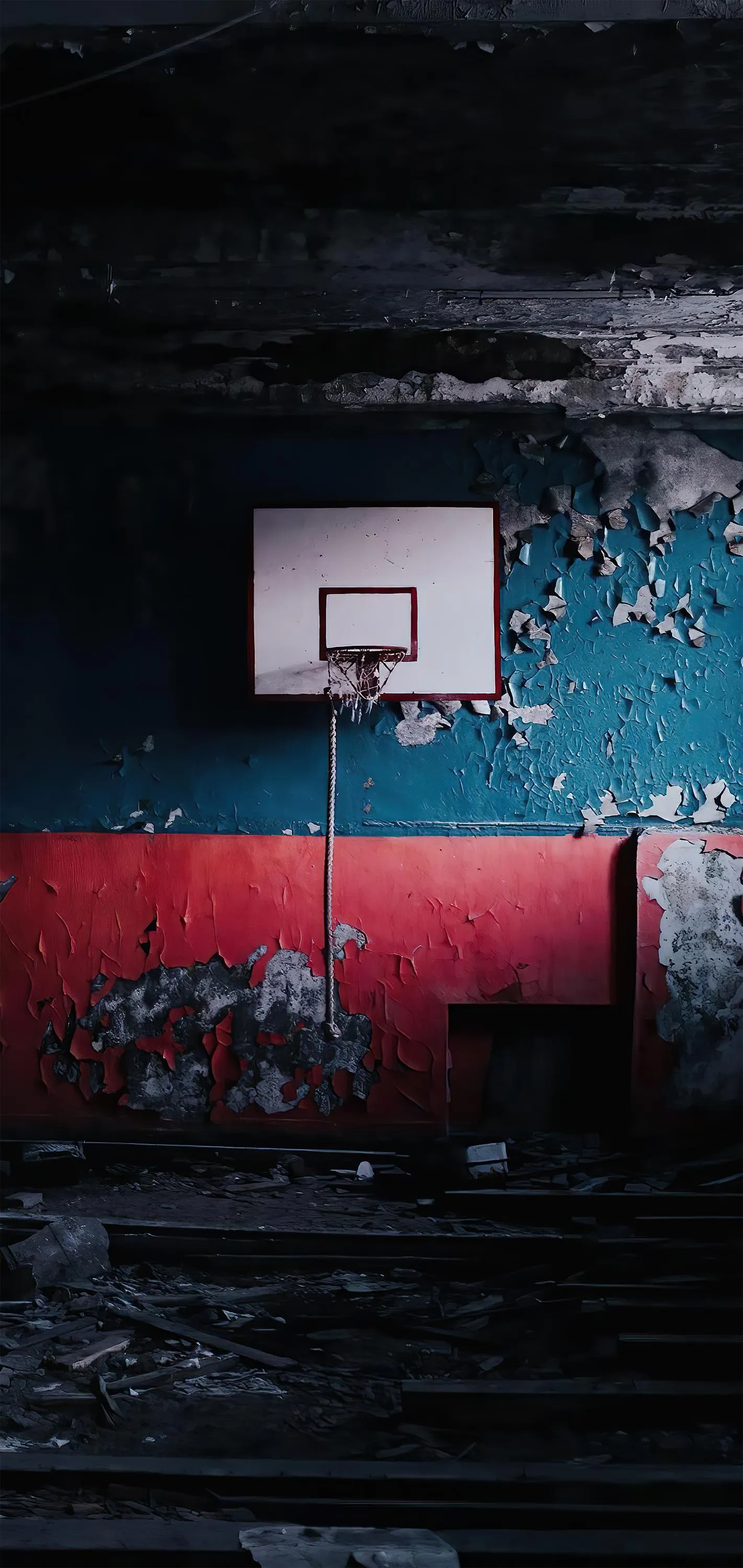Basketball Court at Night with Gritty Urban Atmosphere