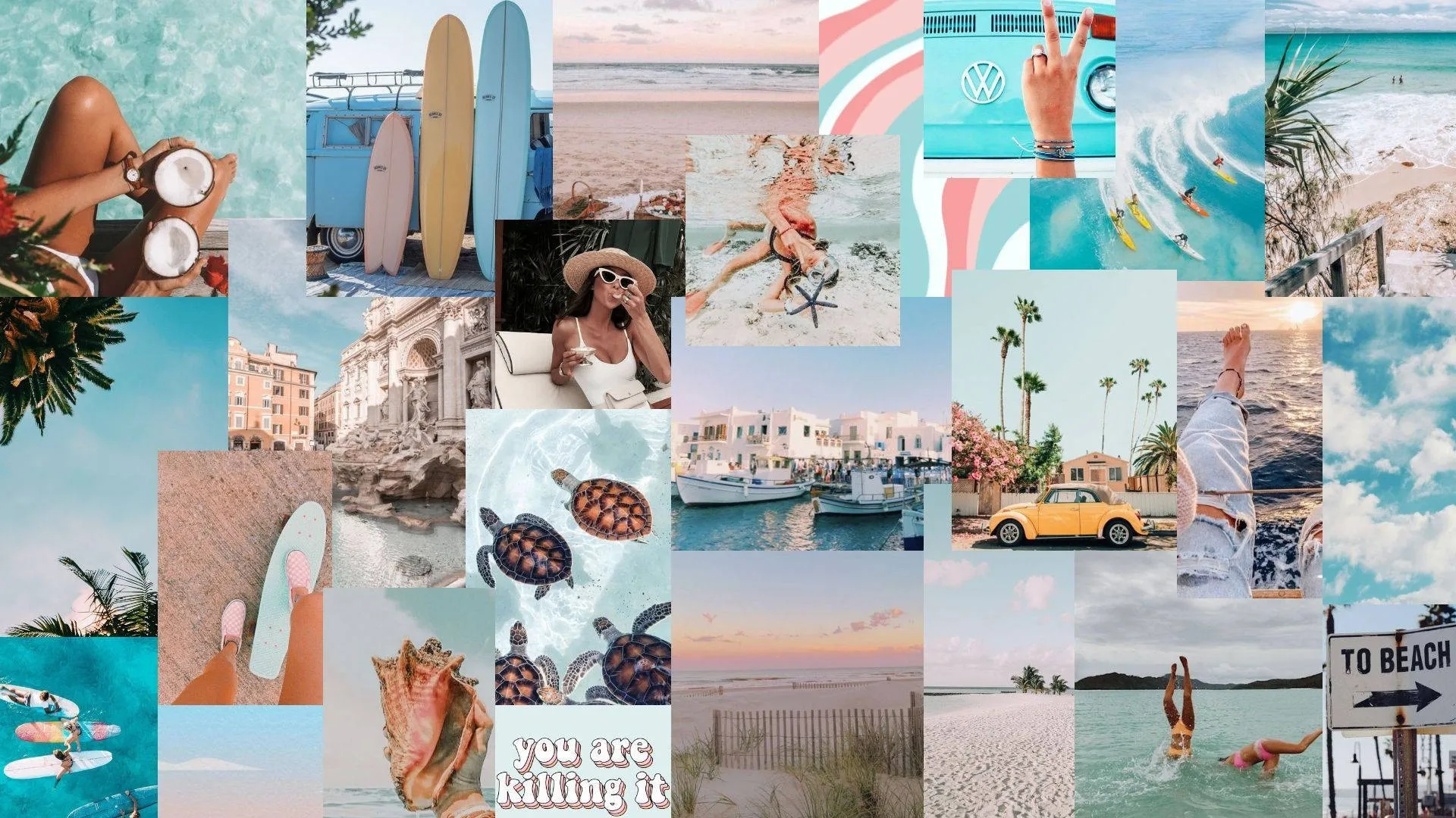 Beach summer collage with travel aesthetic photos Wallpaper