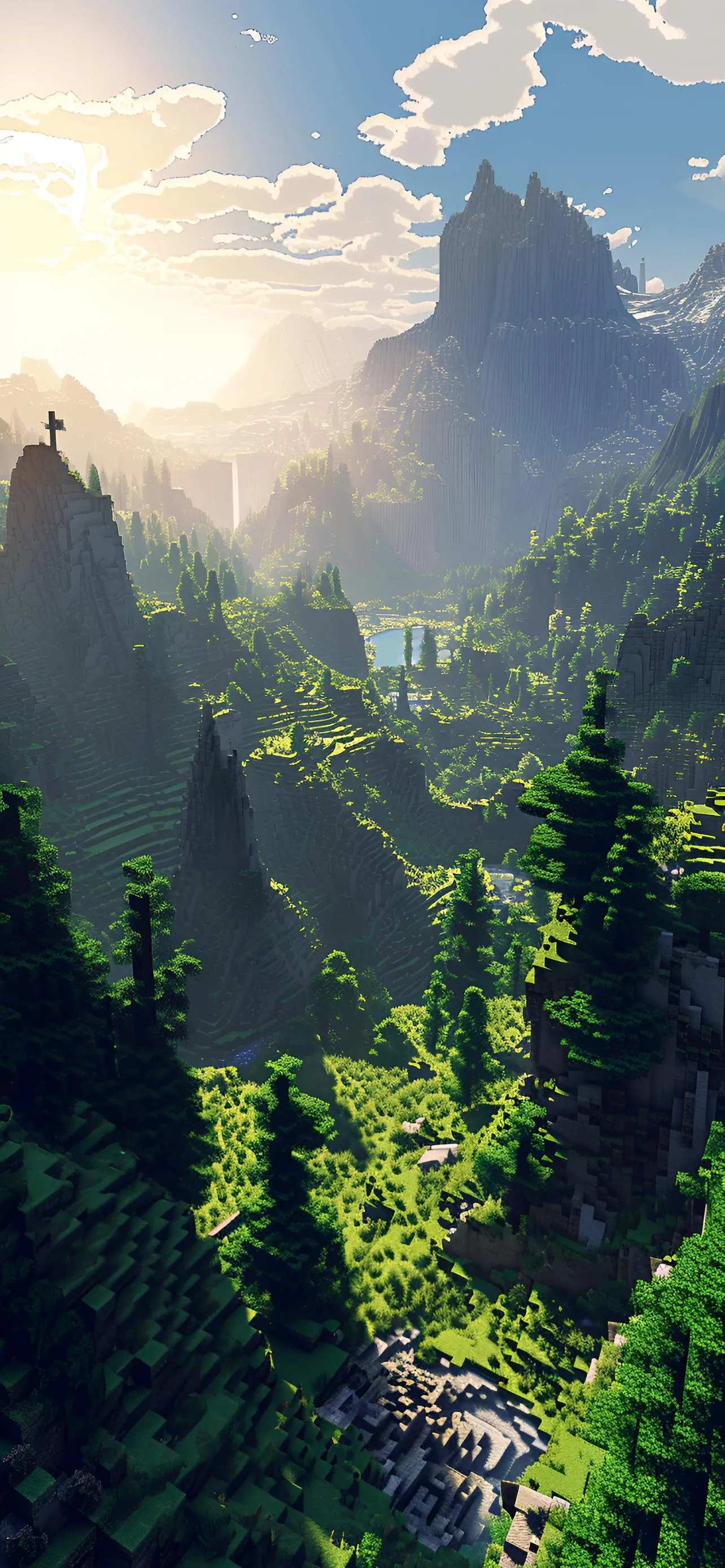 Beautiful lush green mountain landscape under sky Wallpaper