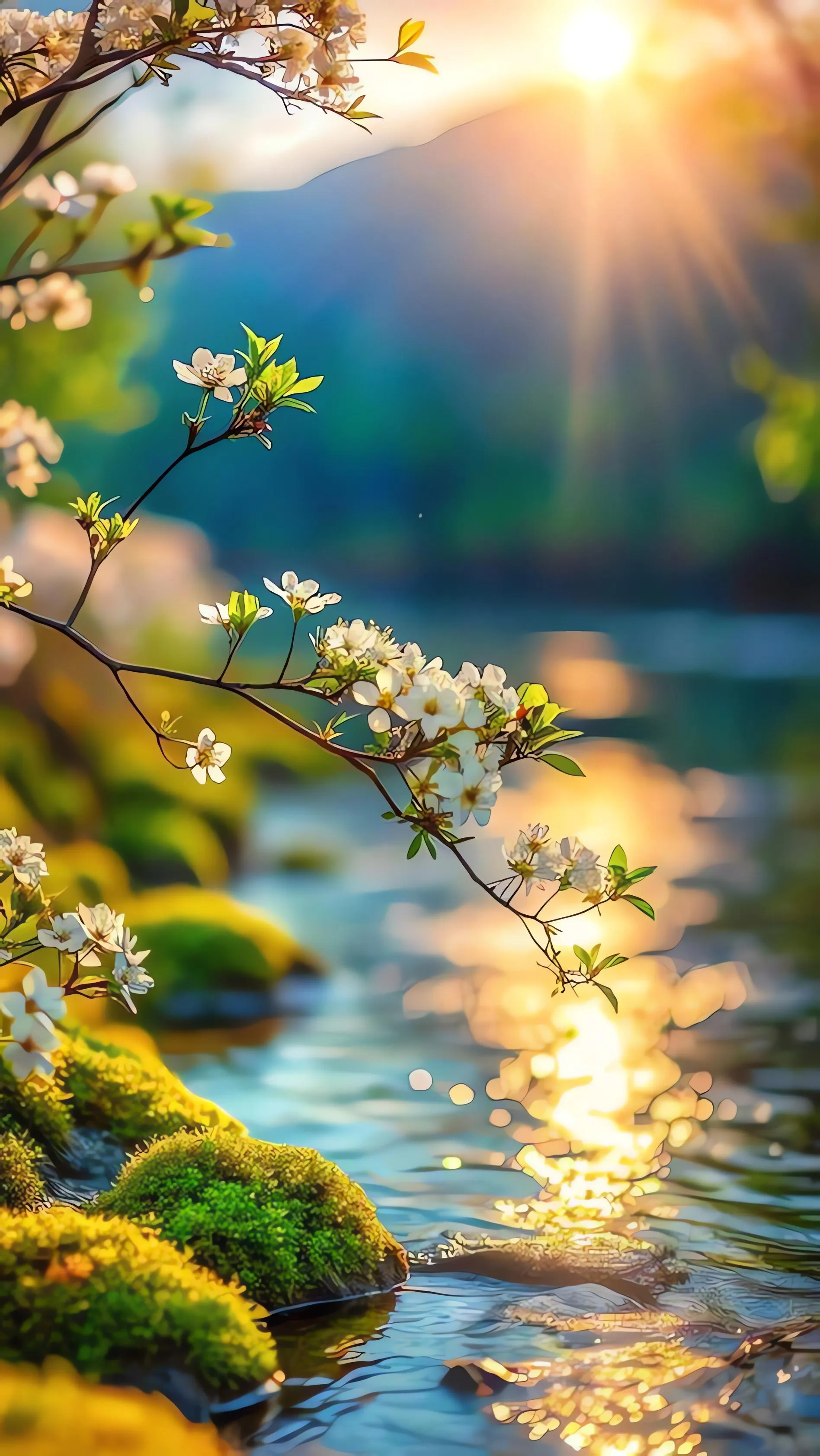 Beautiful river shining bright under sunny sky HD image