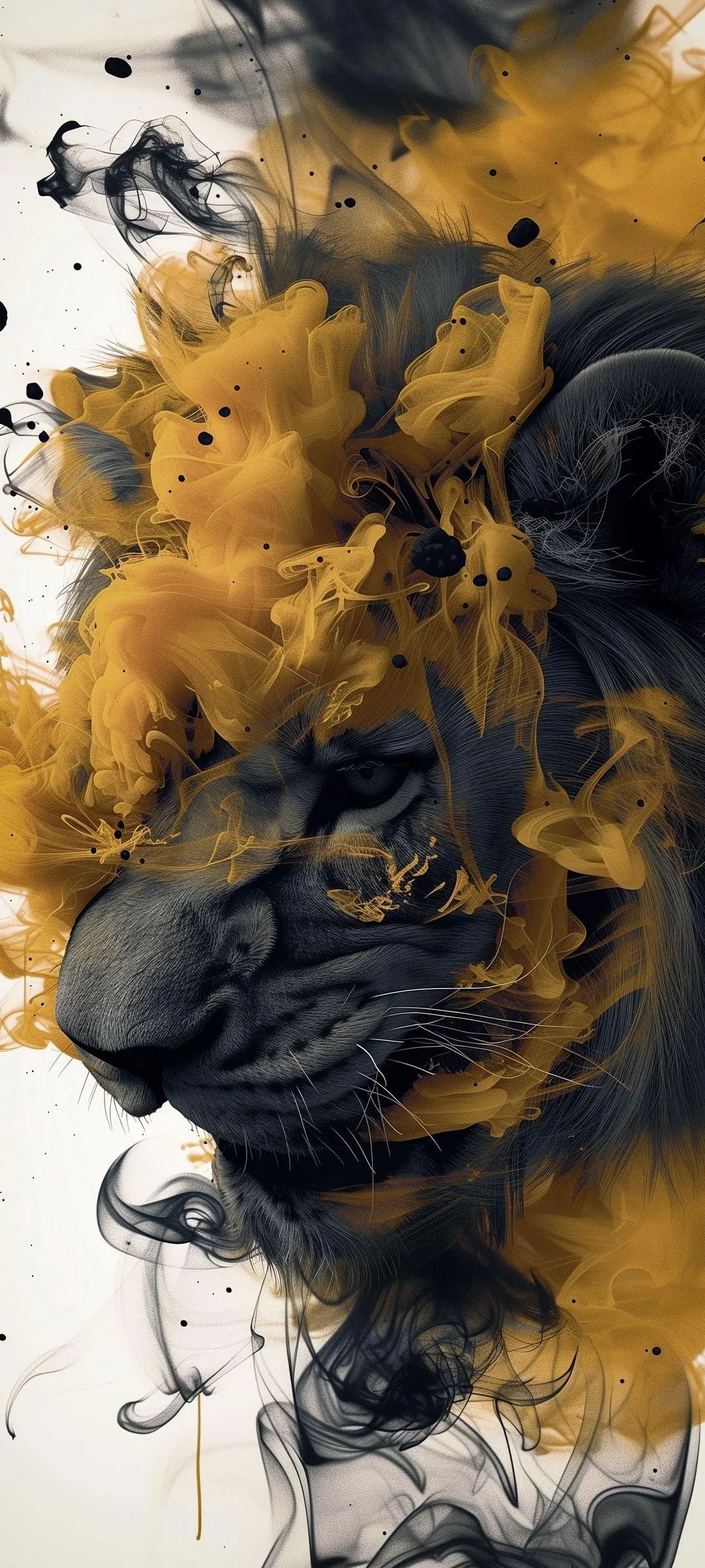 Black and golden smoke swirling artistically on white