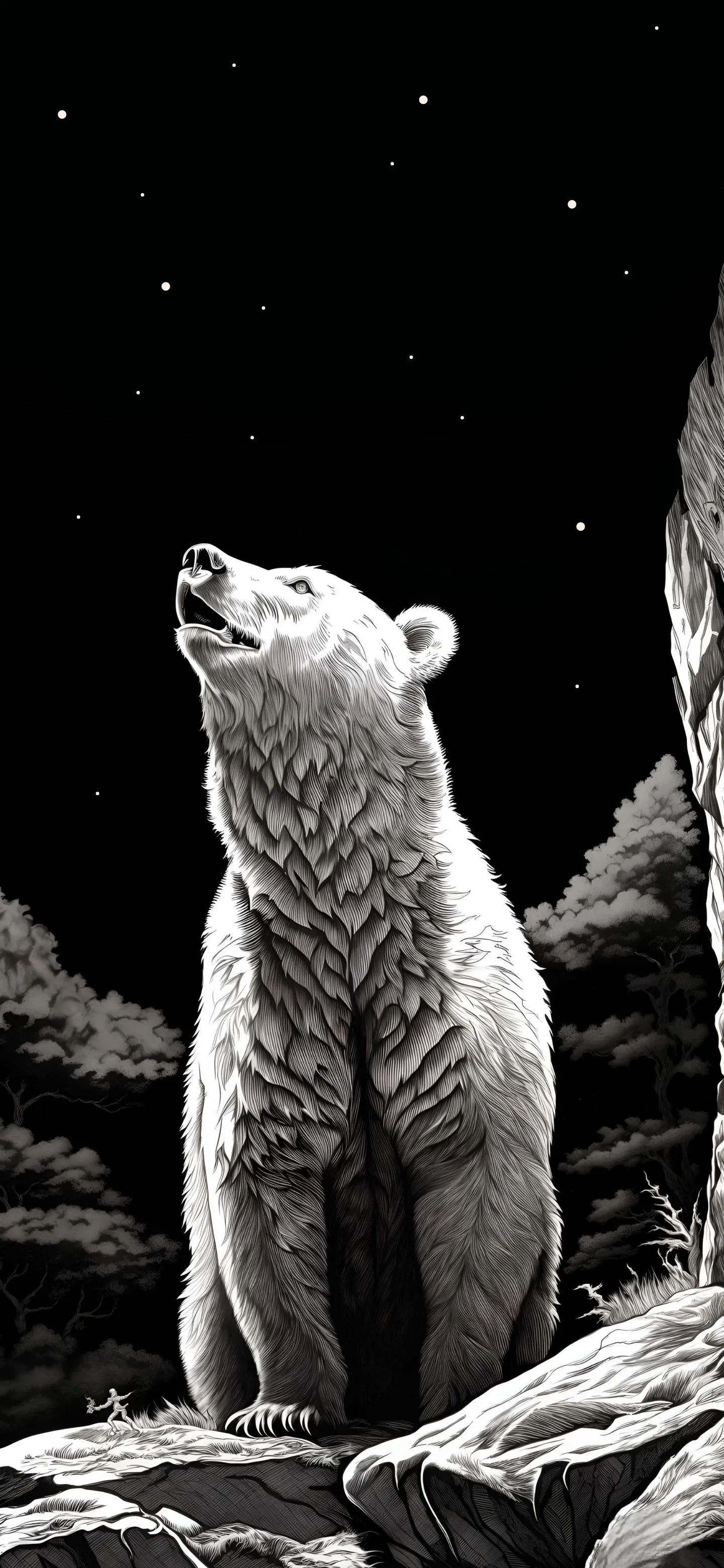 Black and White Bear Sitting with High Contrast Look