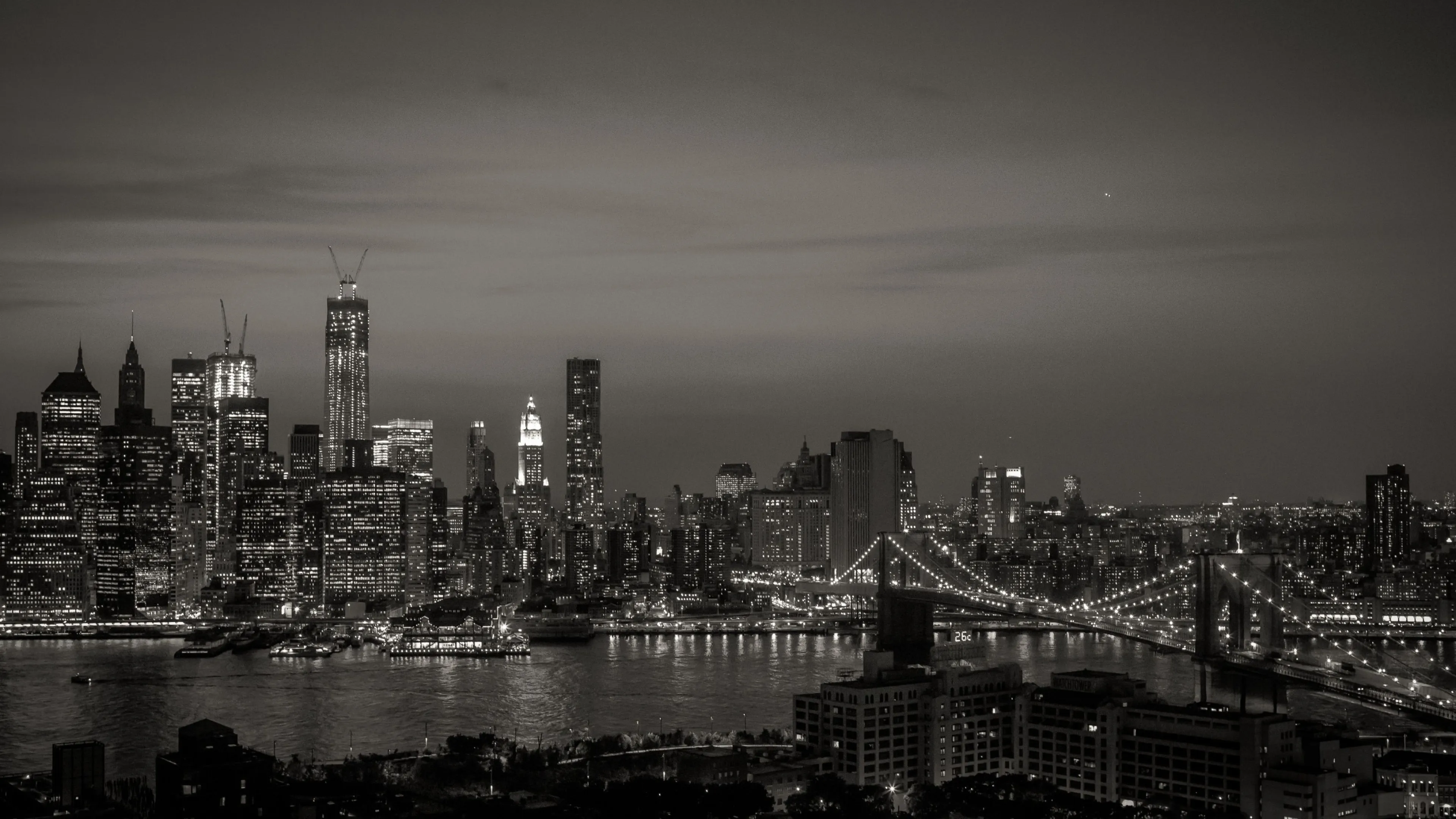 Black and white city skyline with a Bridge view Wallpaper