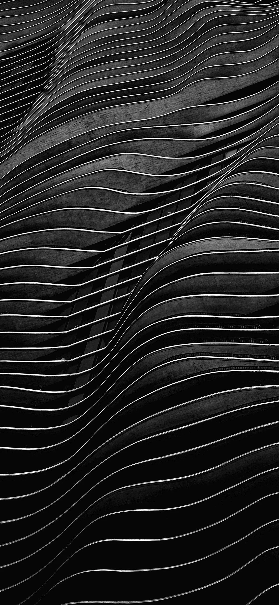 Black and White Closeup of Textured Fabric Waves Wallpaper