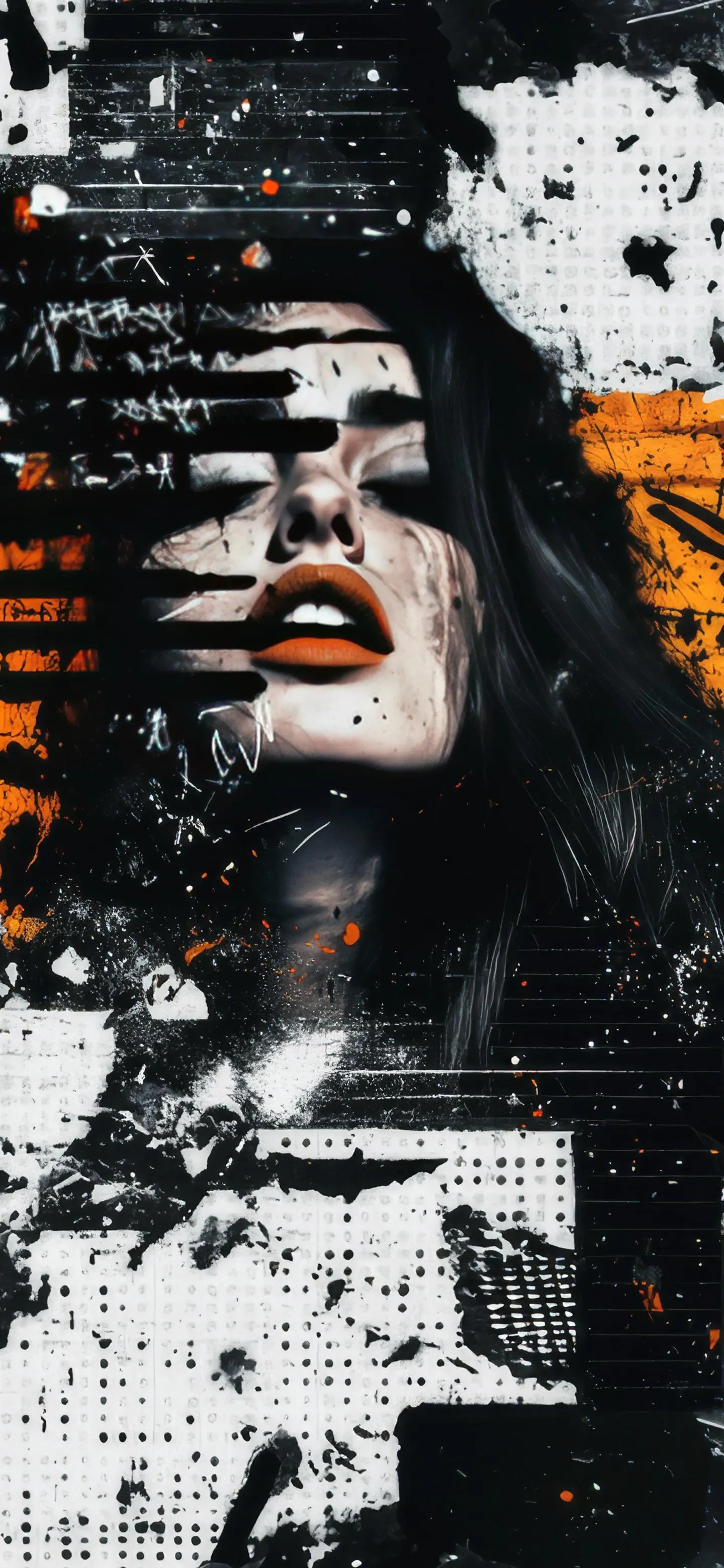 Black and White Collage of Woman Face with Abstract Noise