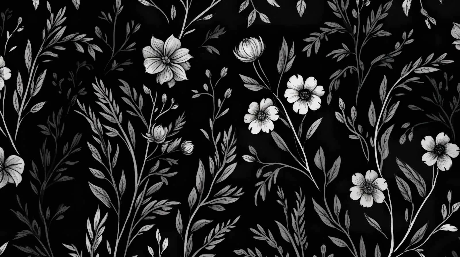 Black and white floral pattern with elegant leaf details